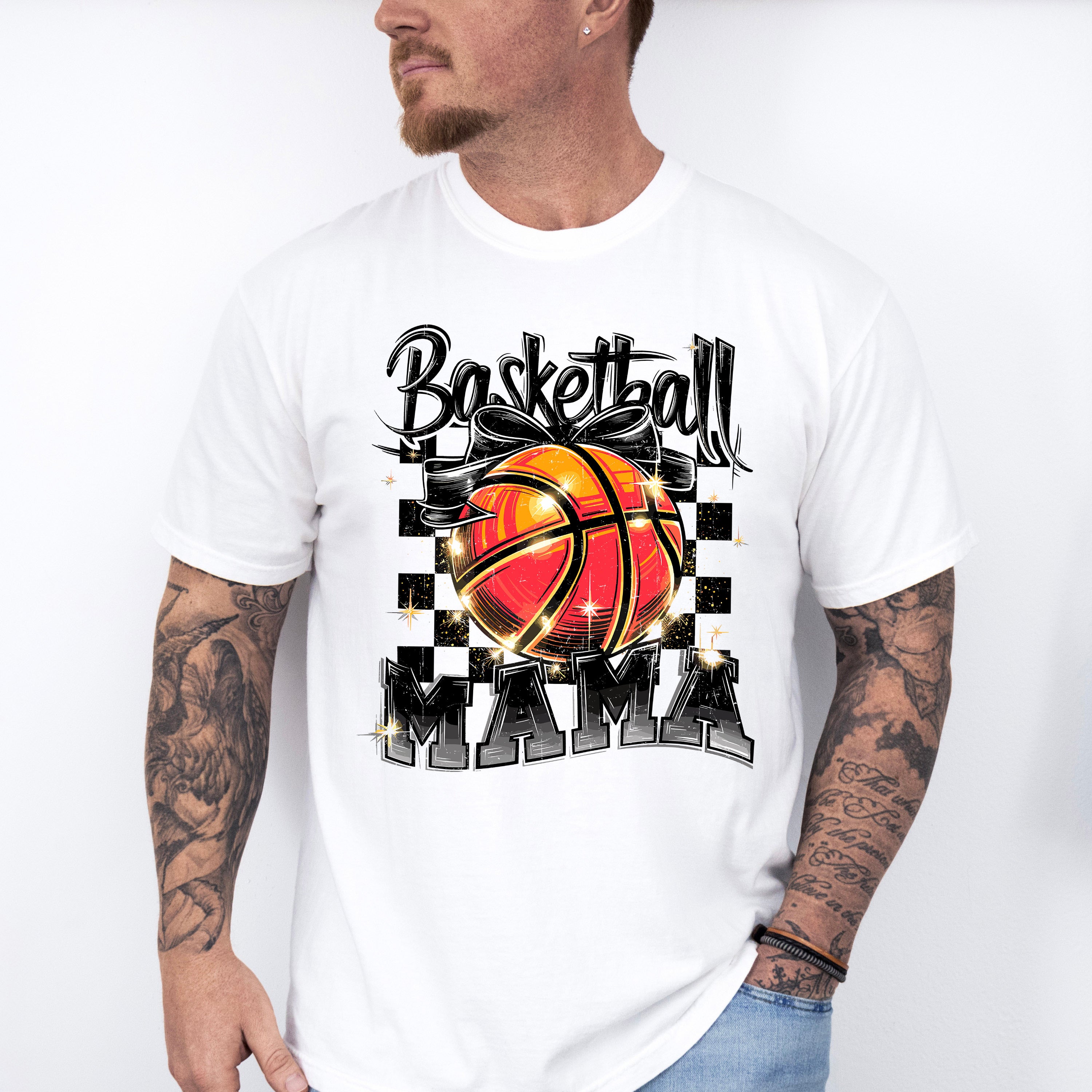 Basketball Mama B&amp;W Checkered Design - Basketball Unisex Crewneck T-Shirt Sweatshirt Hoodie