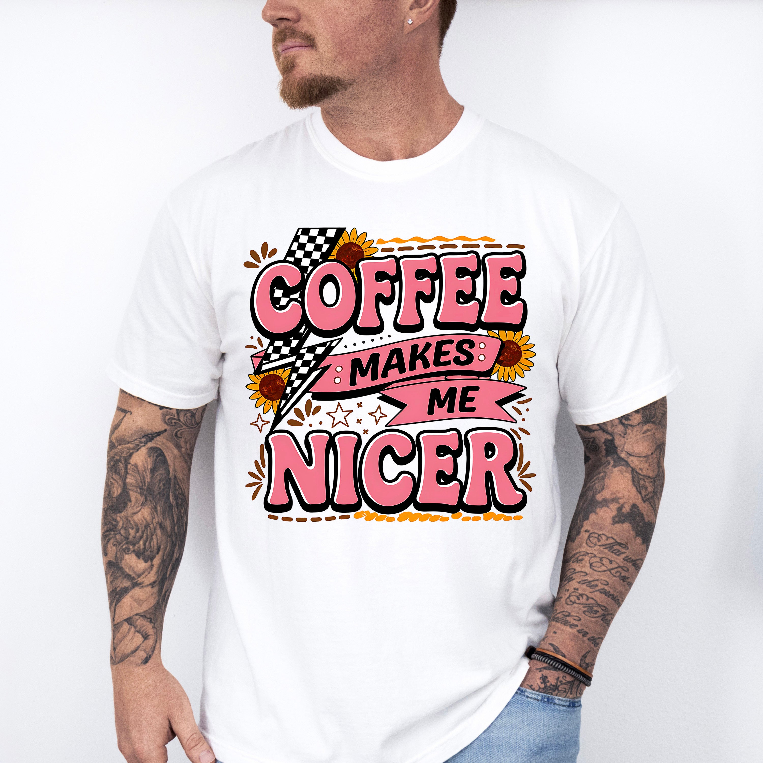Coffee Makes Me Nicer Sunflowers - Coffee Unisex Crewneck T-Shirt Sweatshirt Hoodie