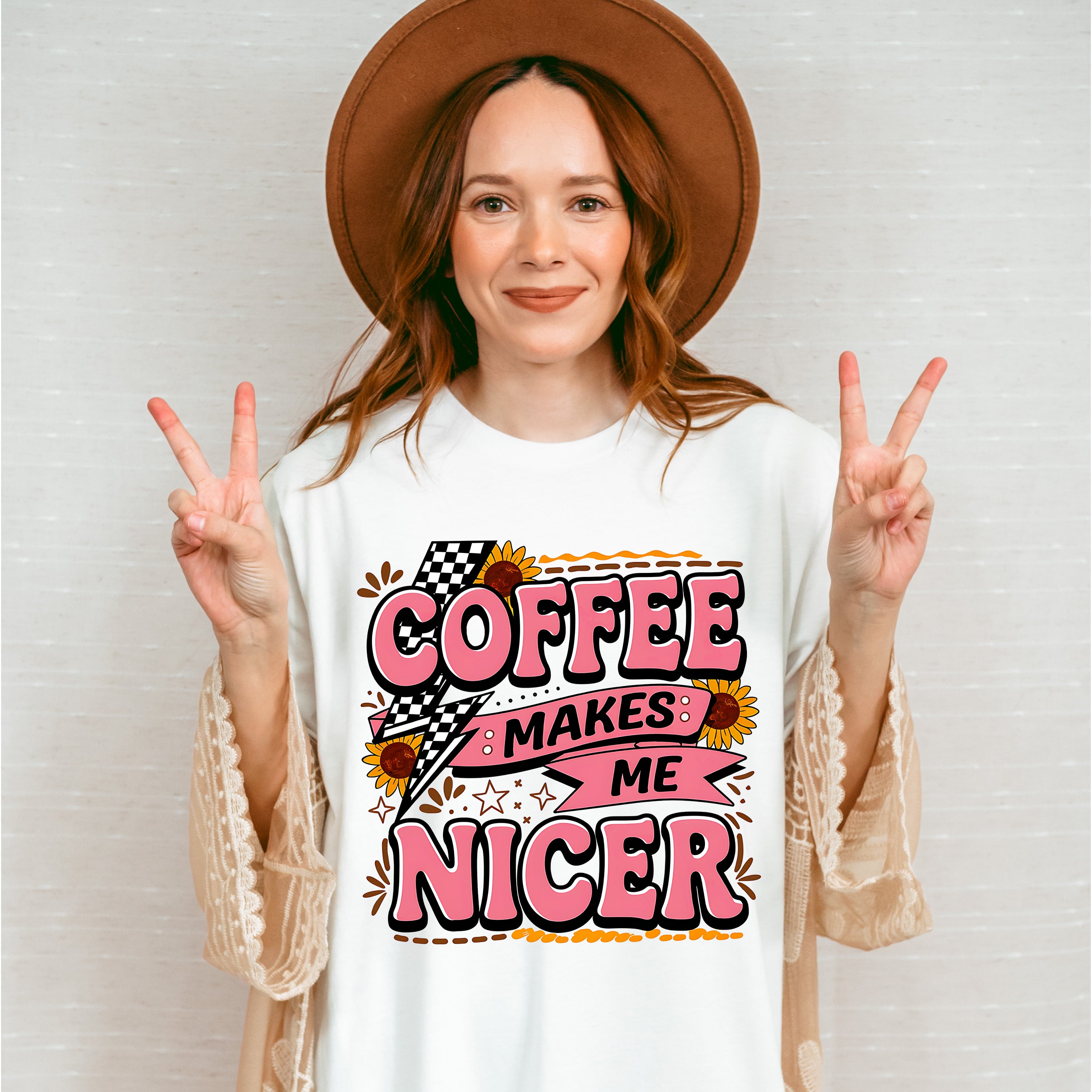 Coffee Makes Me Nicer Sunflowers - Coffee Unisex Crewneck T-Shirt Sweatshirt Hoodie