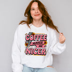 Coffee Makes Me Nicer Sunflowers - Coffee Unisex Crewneck T-Shirt Sweatshirt Hoodie