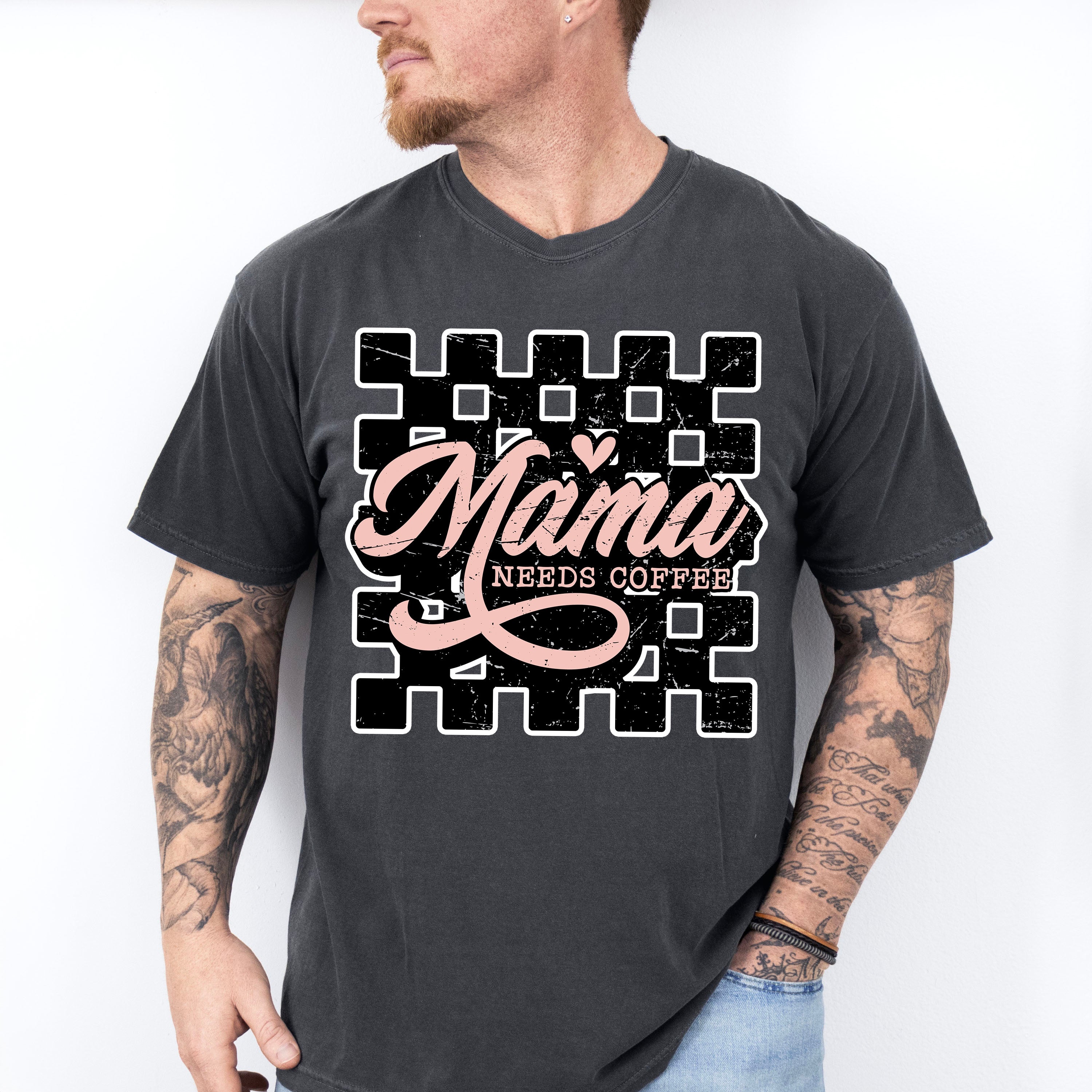 Mama Needs Coffee Checkered Design - Coffee Unisex Crewneck T-Shirt Sweatshirt Hoodie