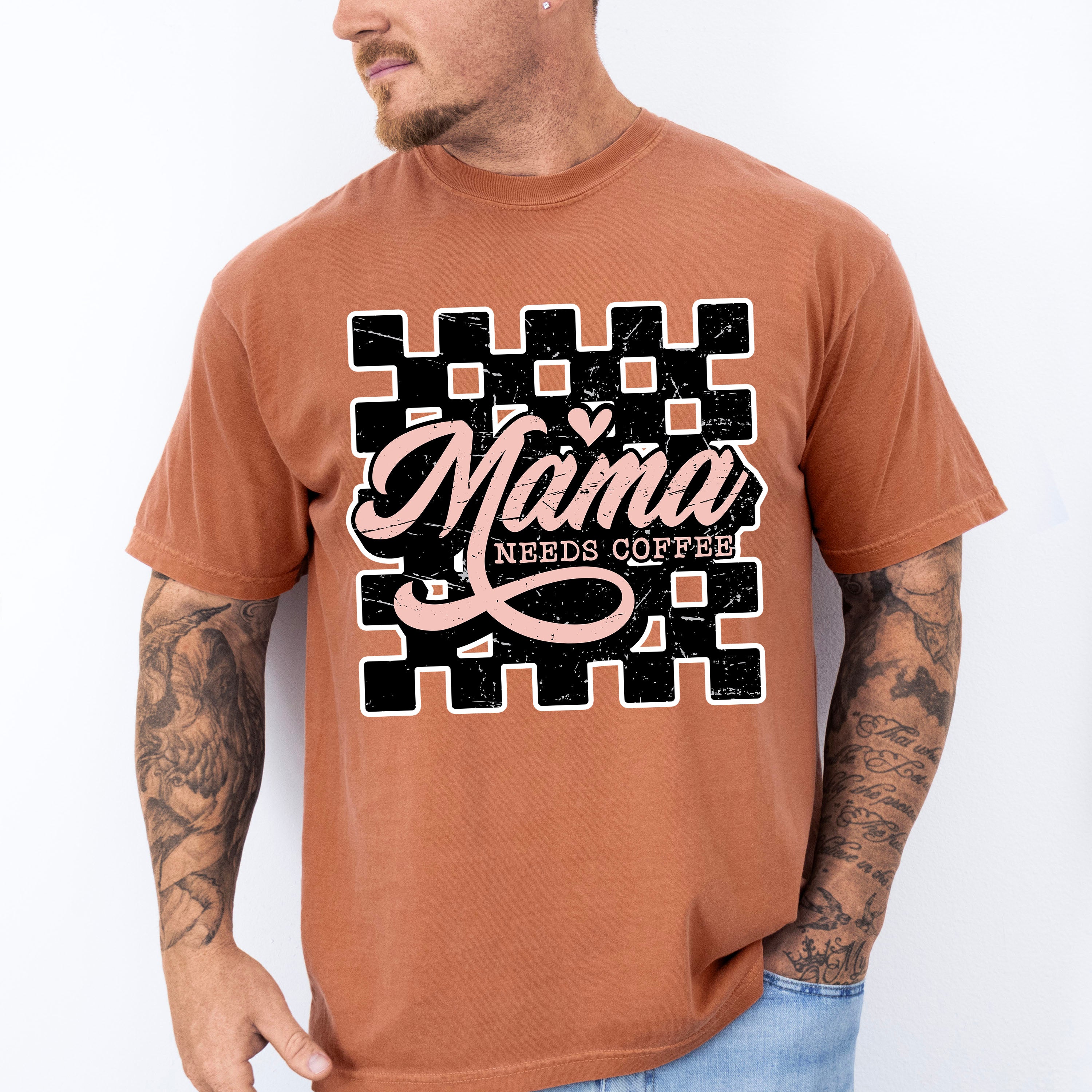 Mama Needs Coffee Checkered Design - Coffee Unisex Crewneck T-Shirt Sweatshirt Hoodie