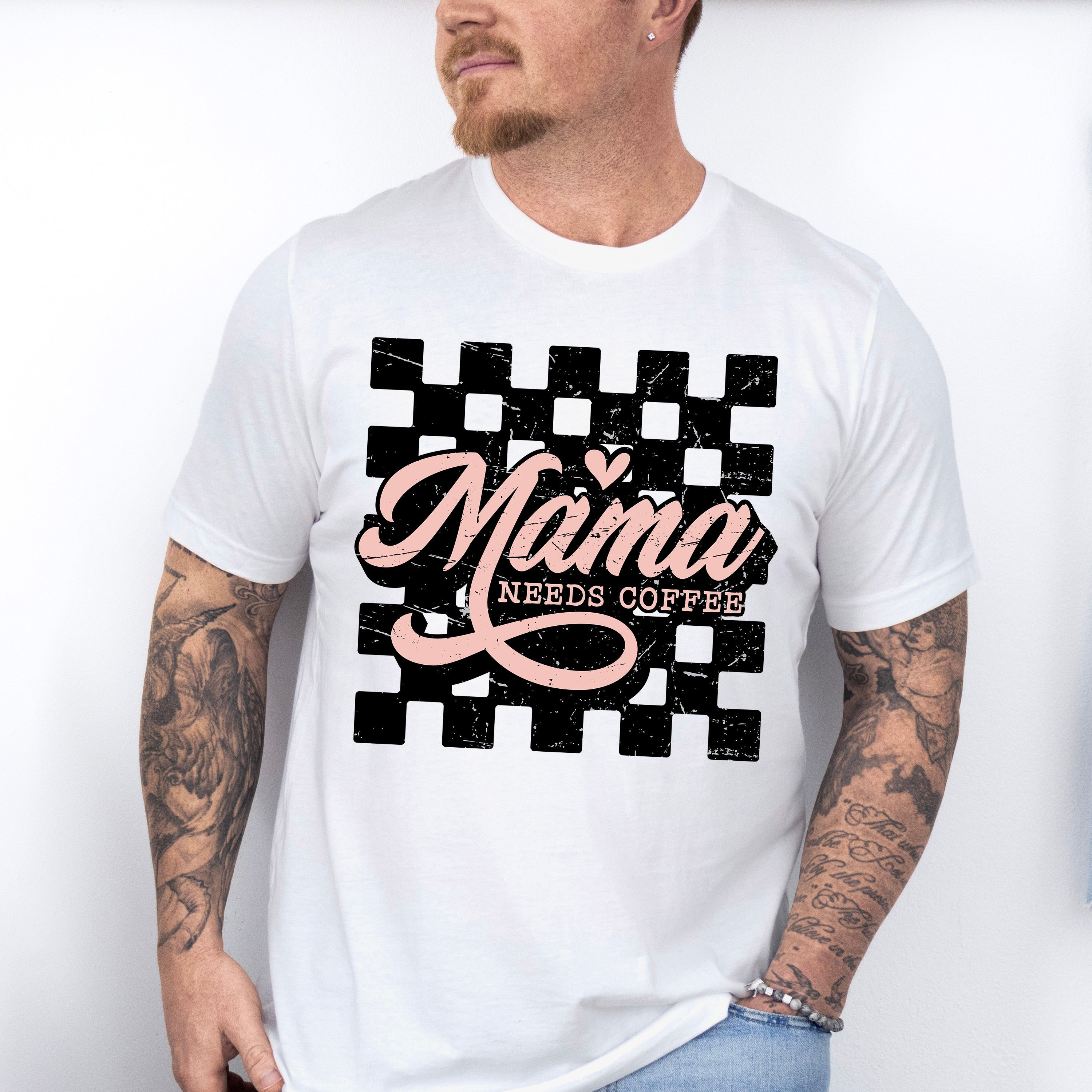 Mama Needs Coffee Checkered Design - Coffee Unisex Crewneck T-Shirt Sweatshirt Hoodie