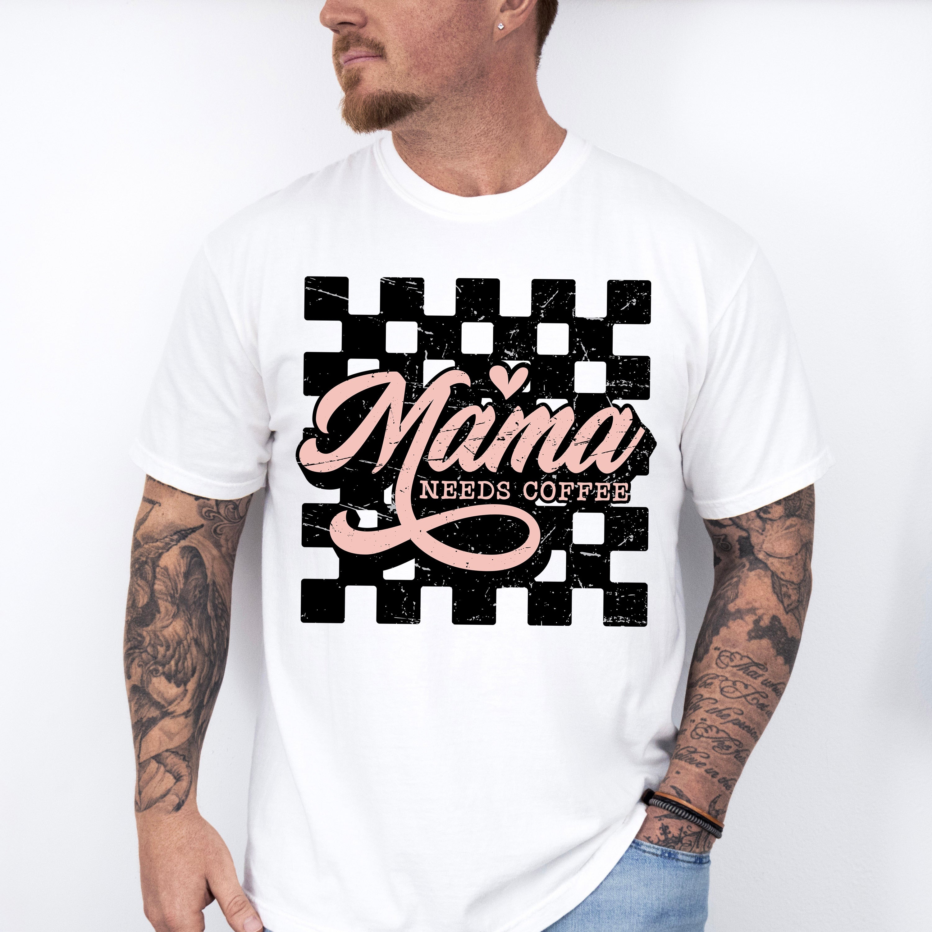 Mama Needs Coffee Checkered Design - Coffee Unisex Crewneck T-Shirt Sweatshirt Hoodie
