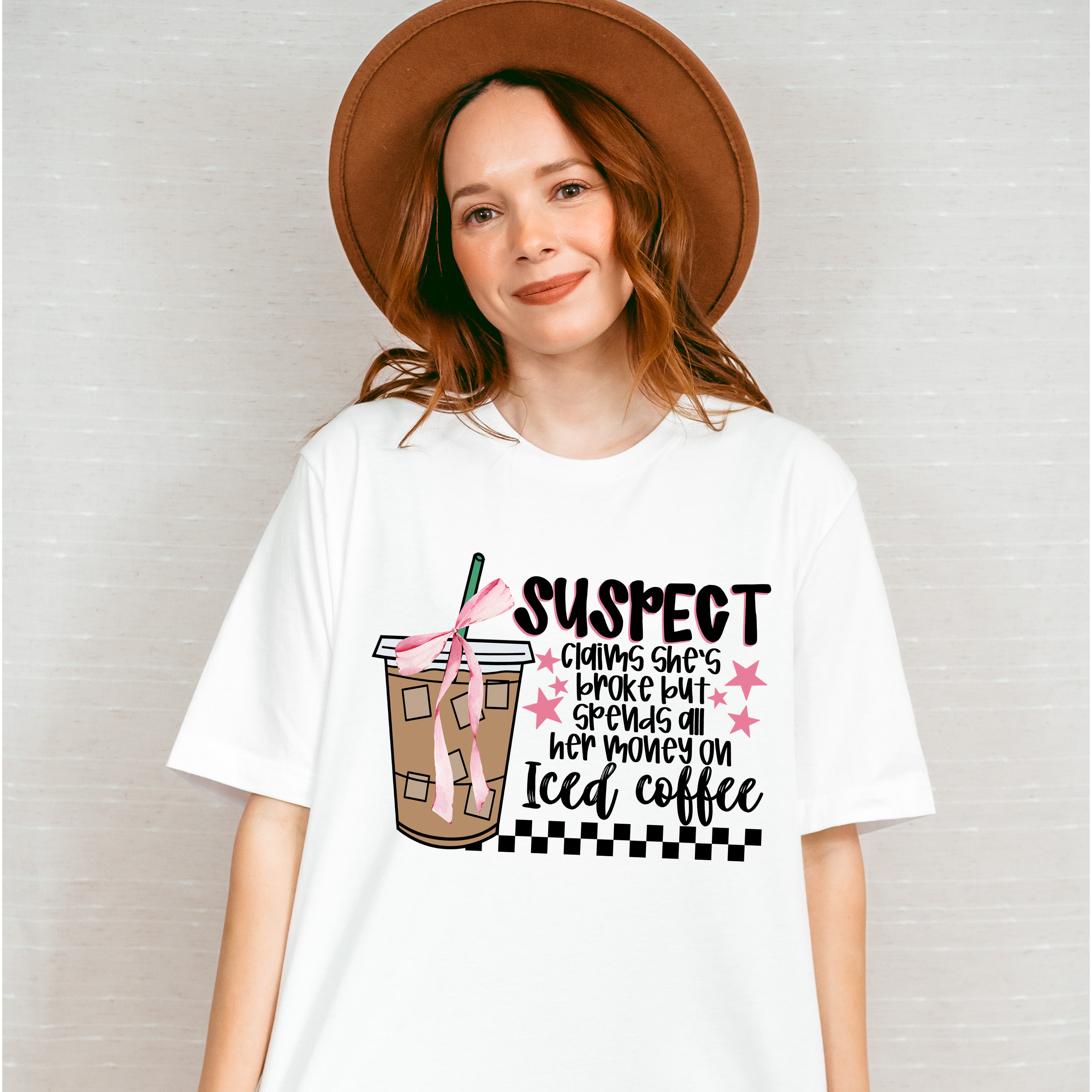 Suspect Claims She's Broke But Spends All Her Money On Iced Coffee - Coffee Unisex Crewneck T-Shirt Sweatshirt Hoodie