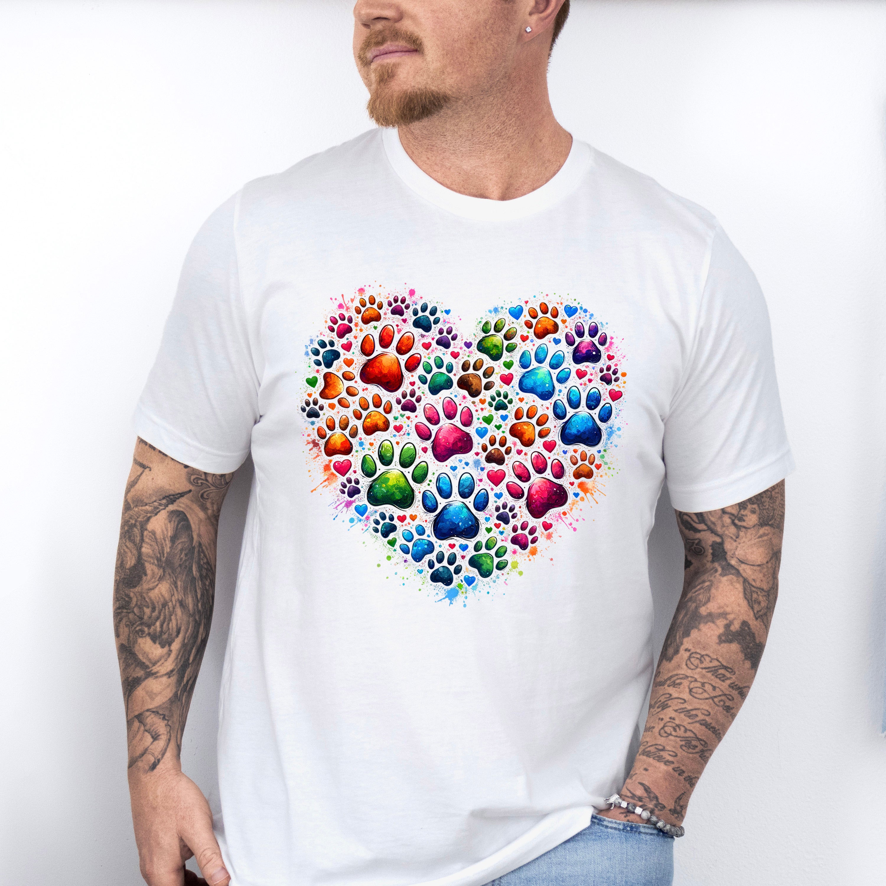 Colorful Paws In Heart - Dogs Unisex Crewneck T-Shirt Sweatshirt Hoodie