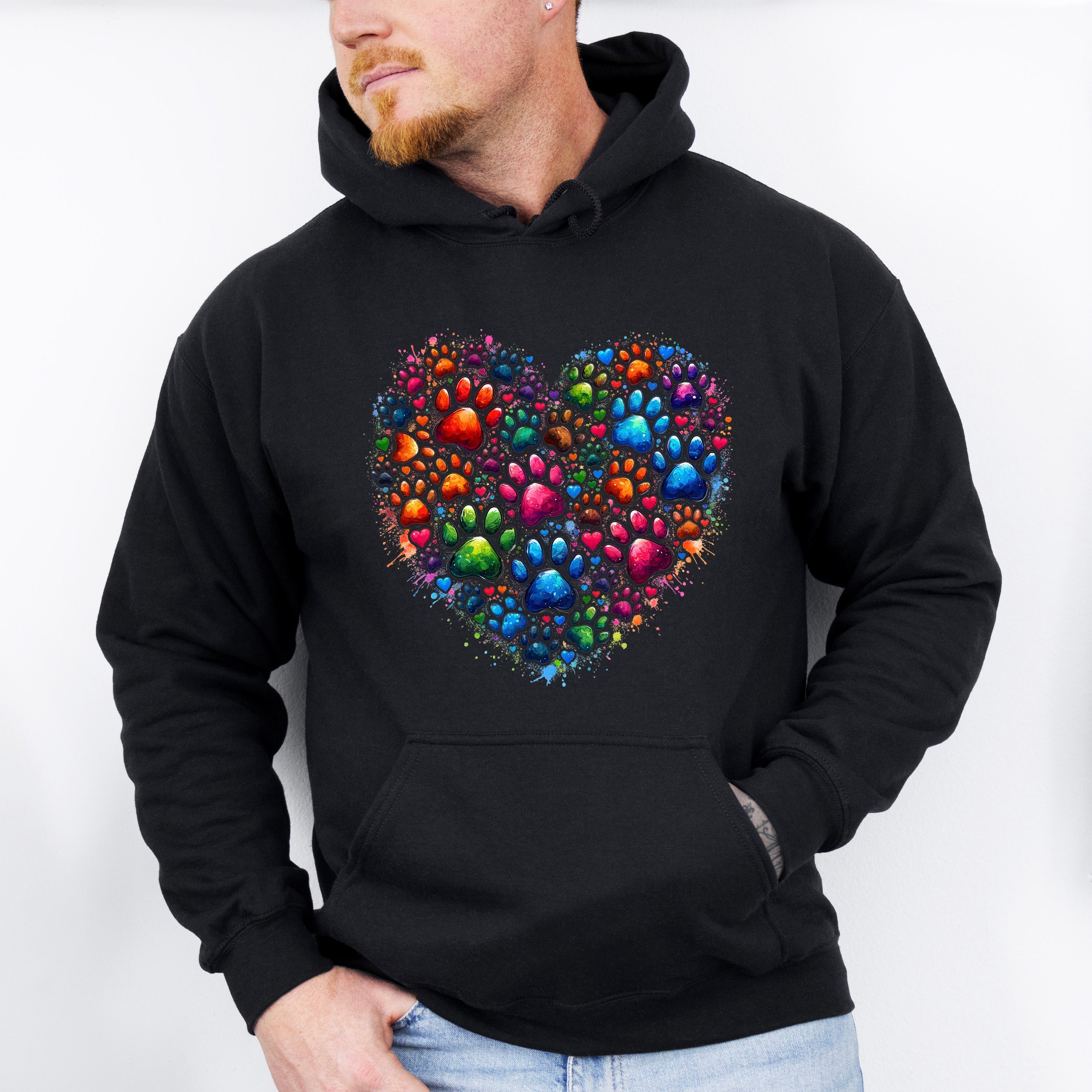 Colorful Paws In Heart - Dogs Unisex Crewneck T-Shirt Sweatshirt Hoodie