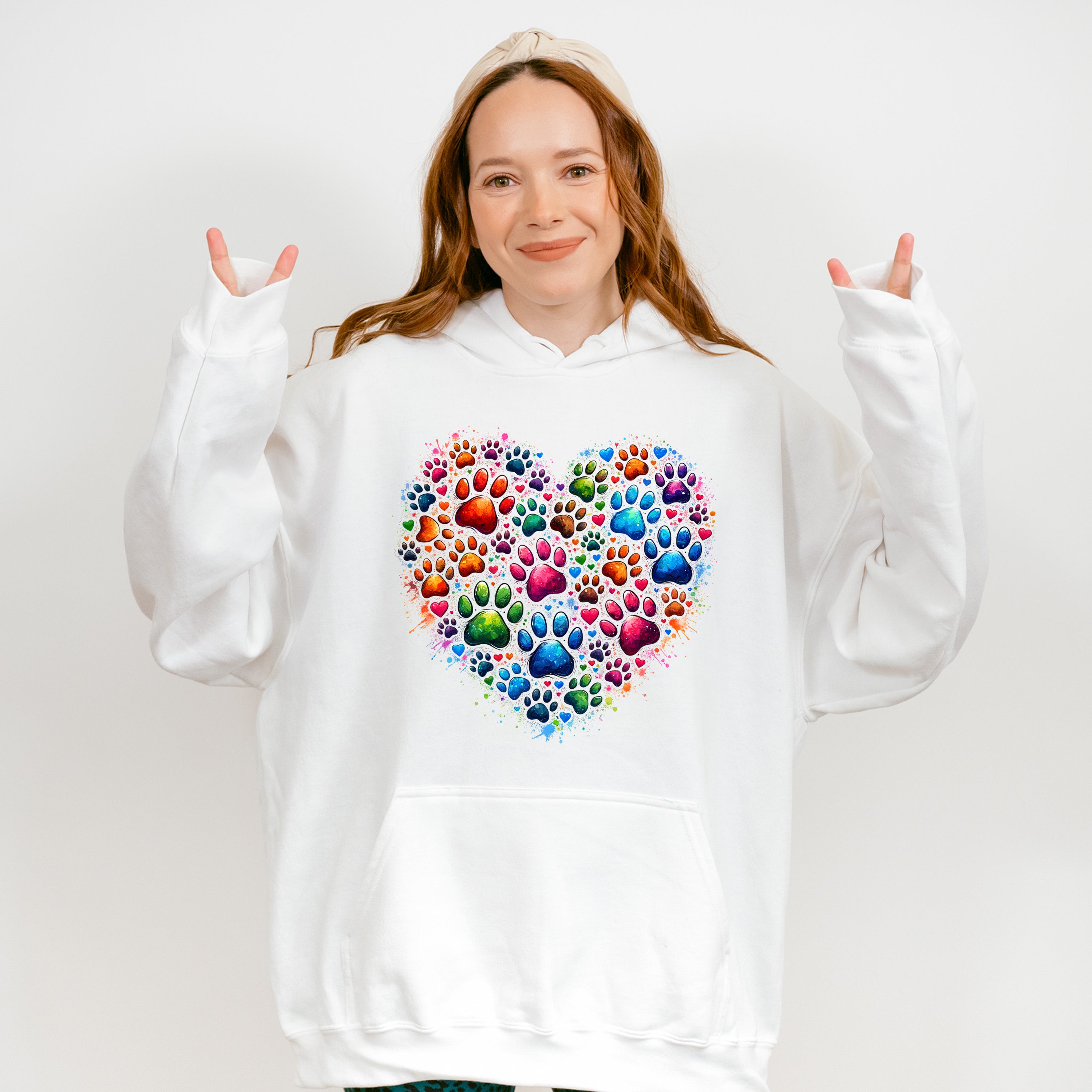 Colorful Paws In Heart - Dogs Unisex Crewneck T-Shirt Sweatshirt Hoodie
