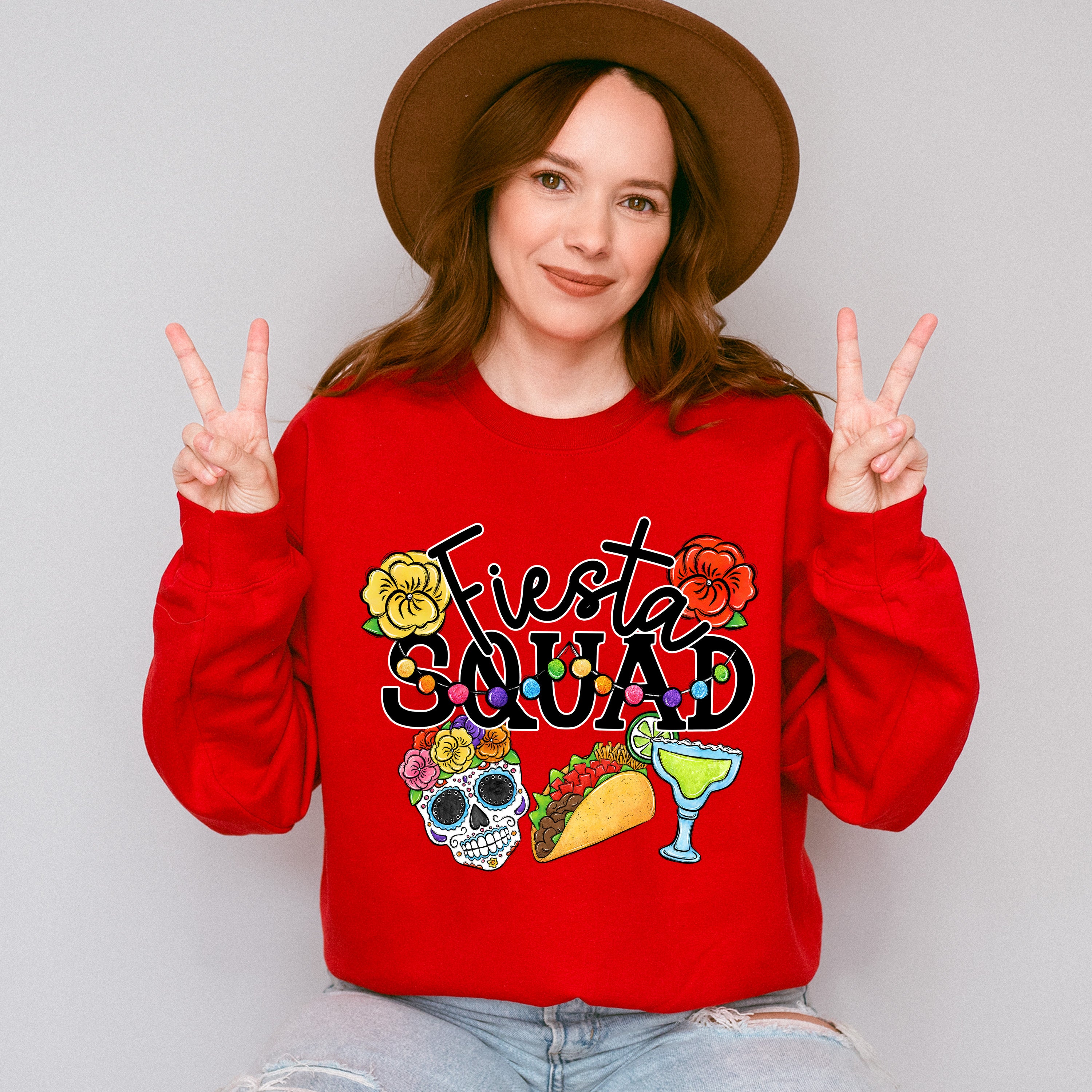 Fiesta Squad Skeleton Tacos Tequila - Cinco De Mayo Unisex Crewneck T-Shirt Sweatshirt Hoodie