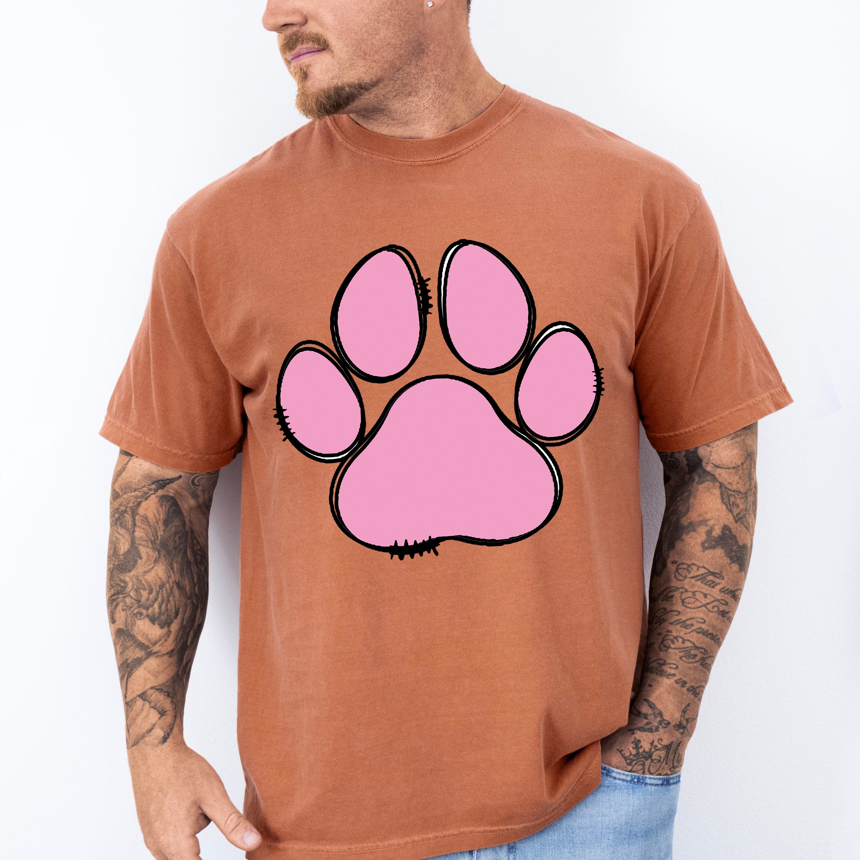 Paw Yellow And Pink - Dogs Unisex Crewneck T-Shirt Sweatshirt Hoodie