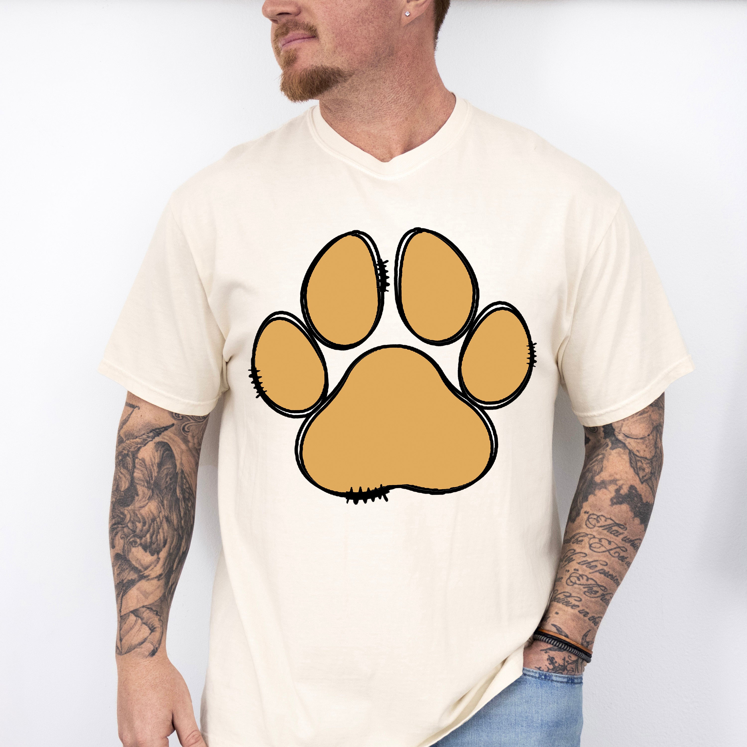 Paw Yellow And Pink - Dogs Unisex Crewneck T-Shirt Sweatshirt Hoodie