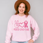 Peace Love Cure Pink Design - Cancer Unisex Crewneck T-Shirt Sweatshirt Hoodie