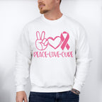 Peace Love Cure Pink Design - Cancer Unisex Crewneck T-Shirt Sweatshirt Hoodie