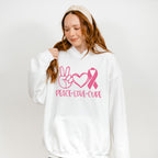Peace Love Cure Pink Design - Cancer Unisex Crewneck T-Shirt Sweatshirt Hoodie