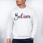 Believe Pink Heart Ribbon - Cancer Unisex Crewneck T-Shirt Sweatshirt Hoodie