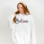 Believe Pink Heart Ribbon - Cancer Unisex Crewneck T-Shirt Sweatshirt Hoodie