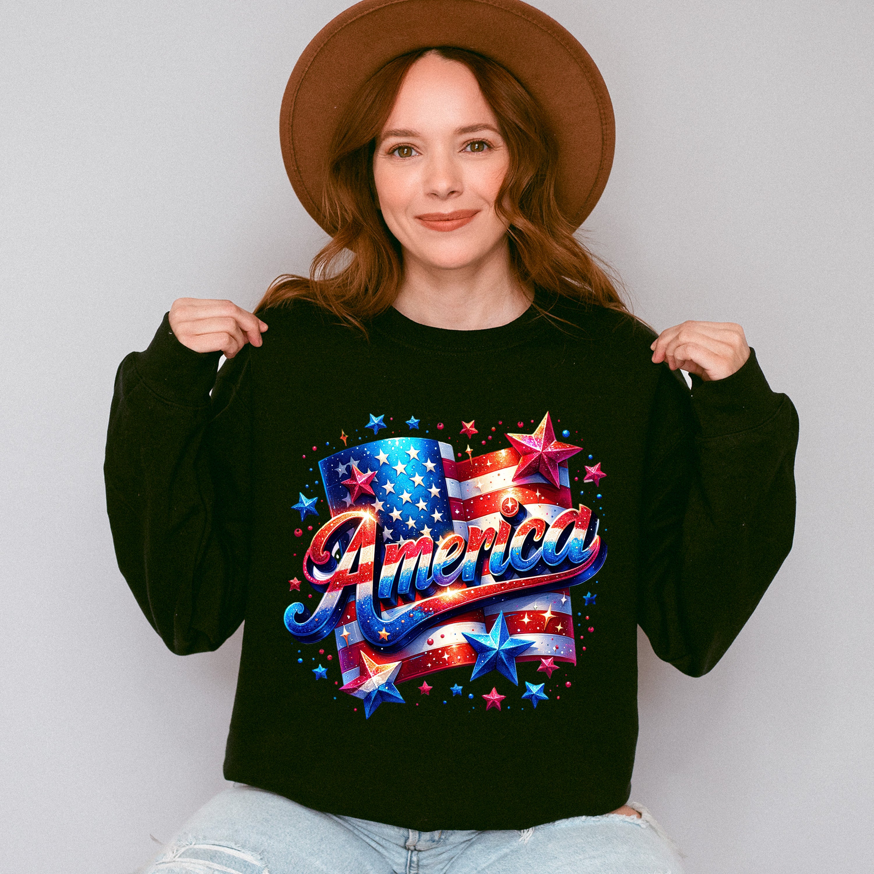 America US Flag With Stars 4Th Of July Unisex Crewneck T-Shirt Sweatshirt Hoodie
