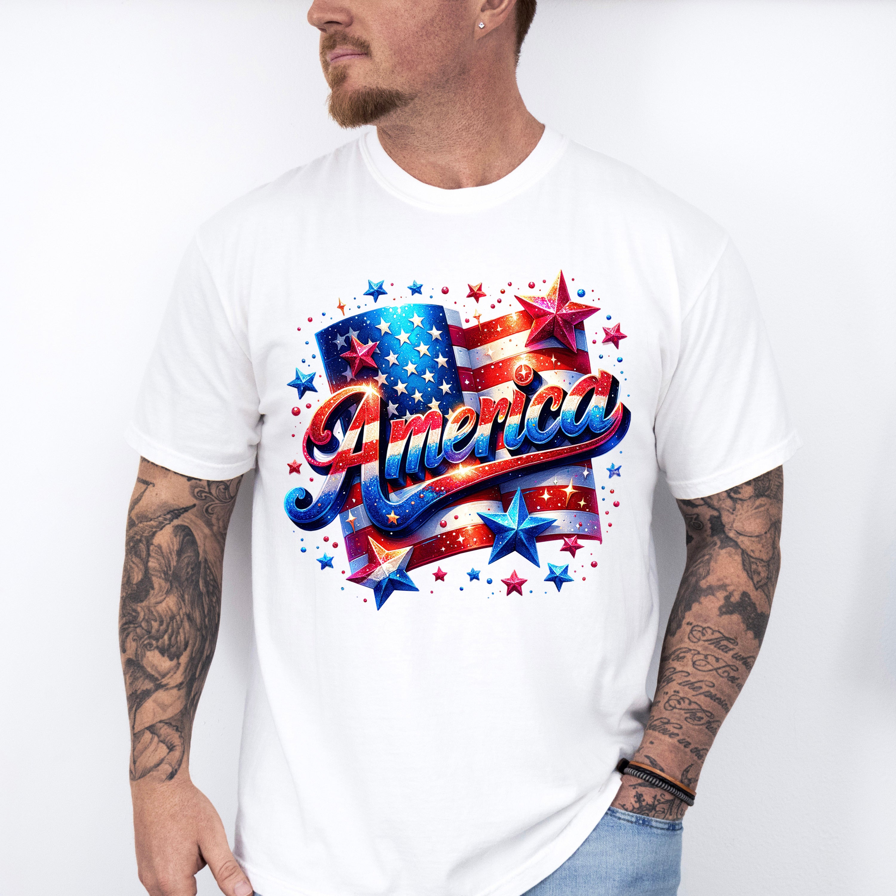 America US Flag With Stars 4Th Of July Unisex Crewneck T-Shirt Sweatshirt Hoodie