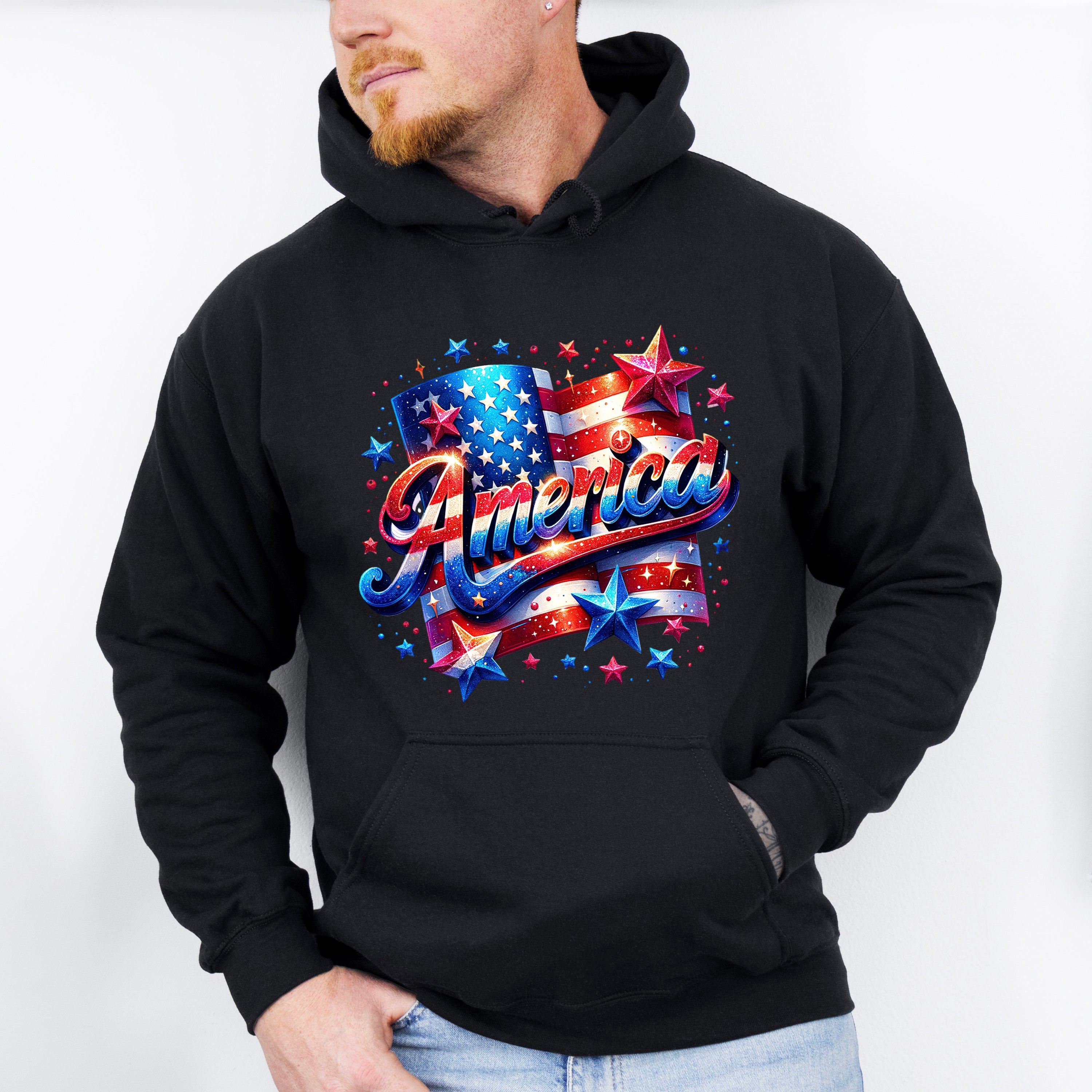 America US Flag With Stars 4Th Of July Unisex Crewneck T-Shirt Sweatshirt Hoodie
