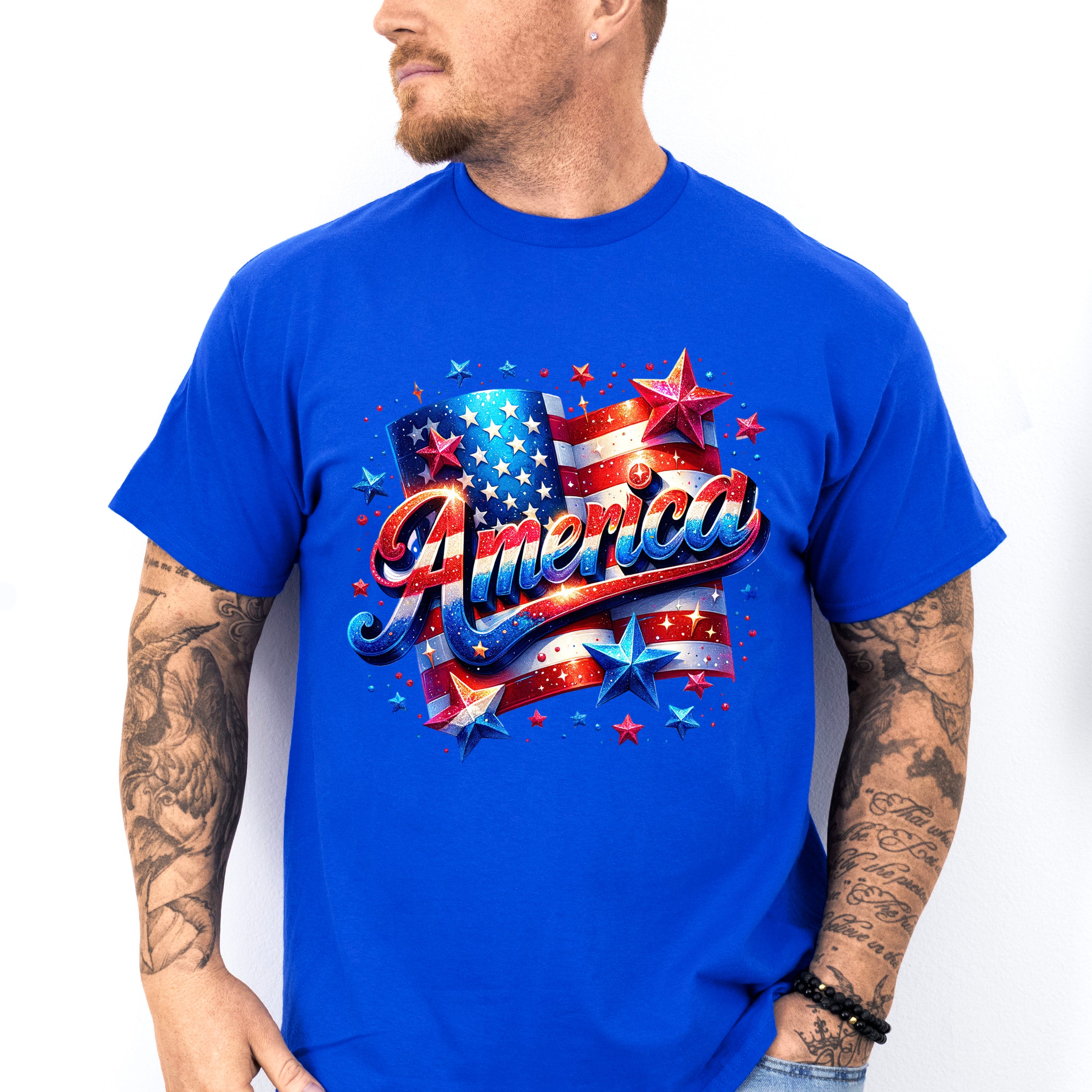 America US Flag With Stars 4Th Of July Unisex Crewneck T-Shirt Sweatshirt Hoodie