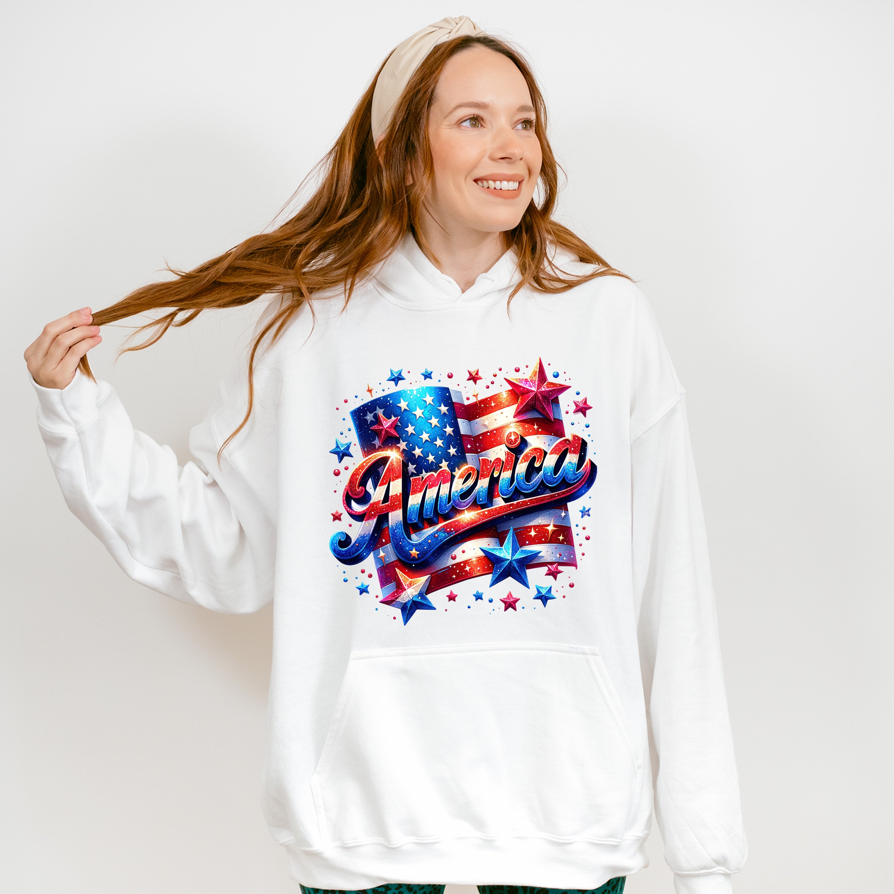 America US Flag With Stars 4Th Of July Unisex Crewneck T-Shirt Sweatshirt Hoodie