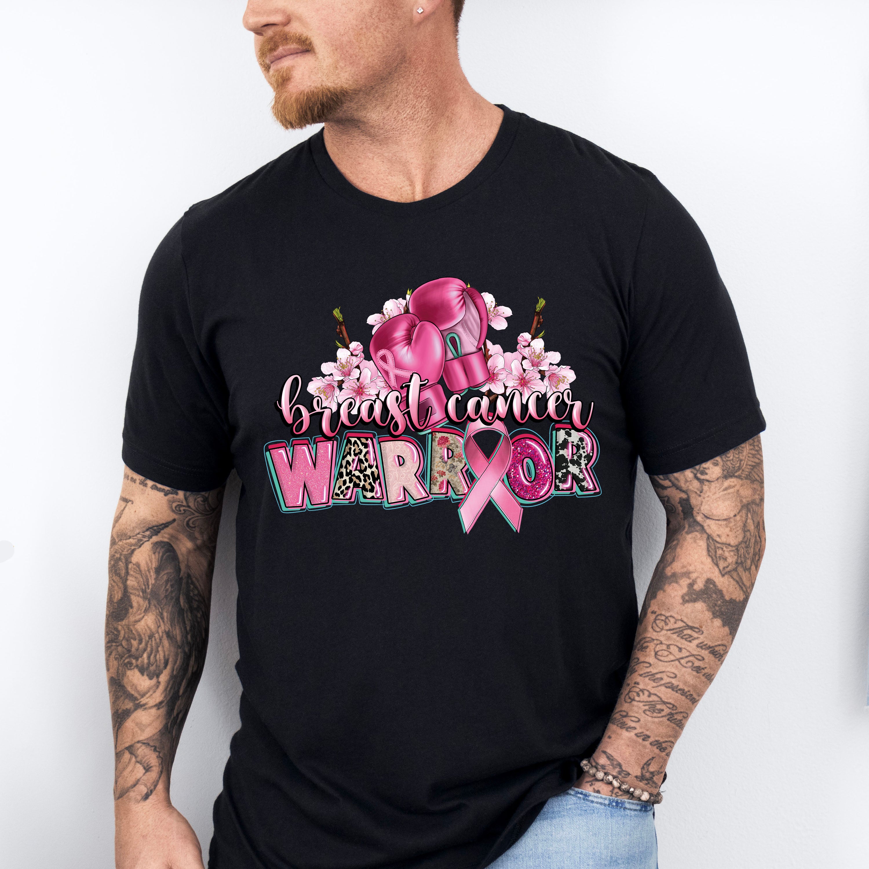 Breast Cancer Warrior Boxing Gloves And Flowers - Cancer Unisex Crewneck T-Shirt Sweatshirt Hoodie