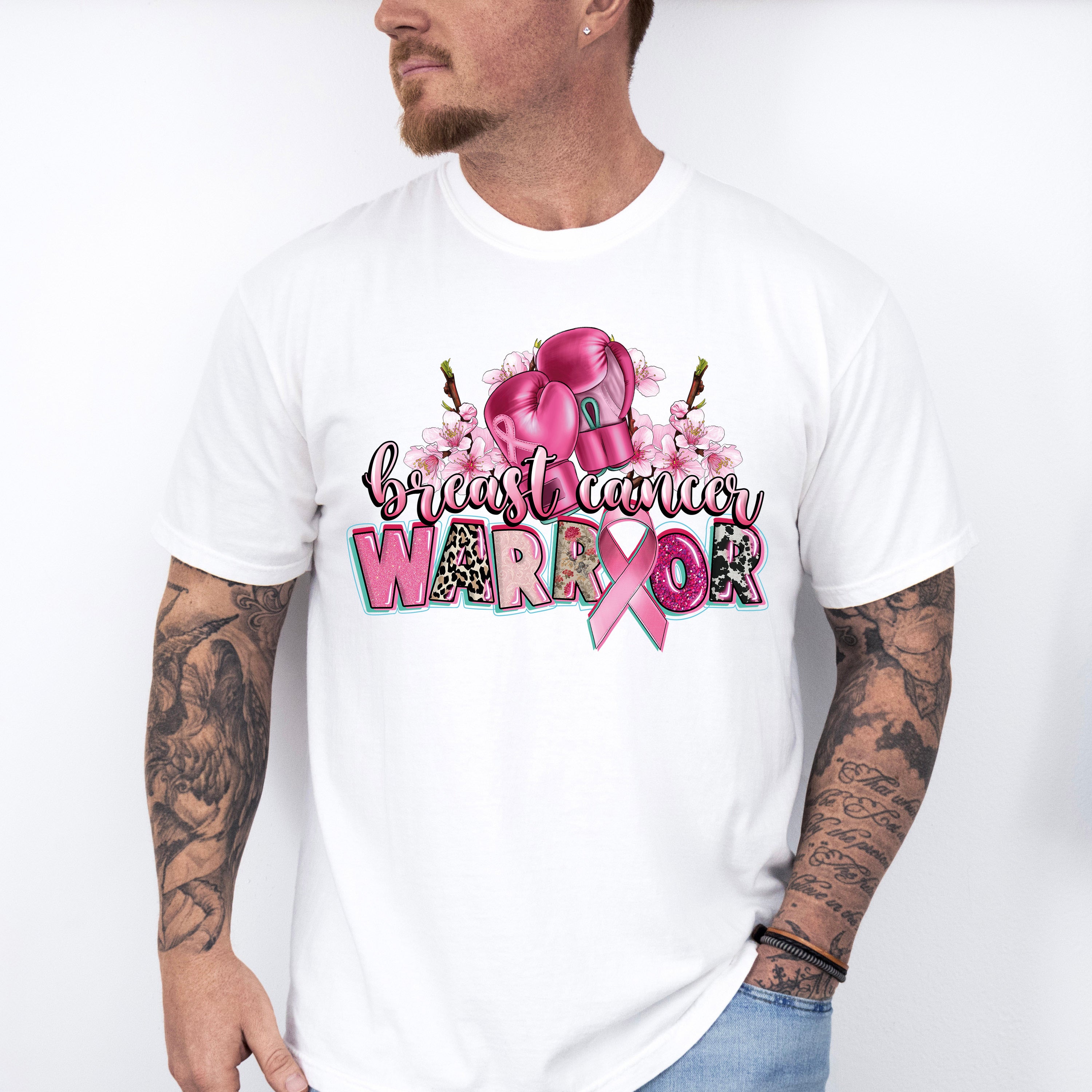 Breast Cancer Warrior Boxing Gloves And Flowers - Cancer Unisex Crewneck T-Shirt Sweatshirt Hoodie