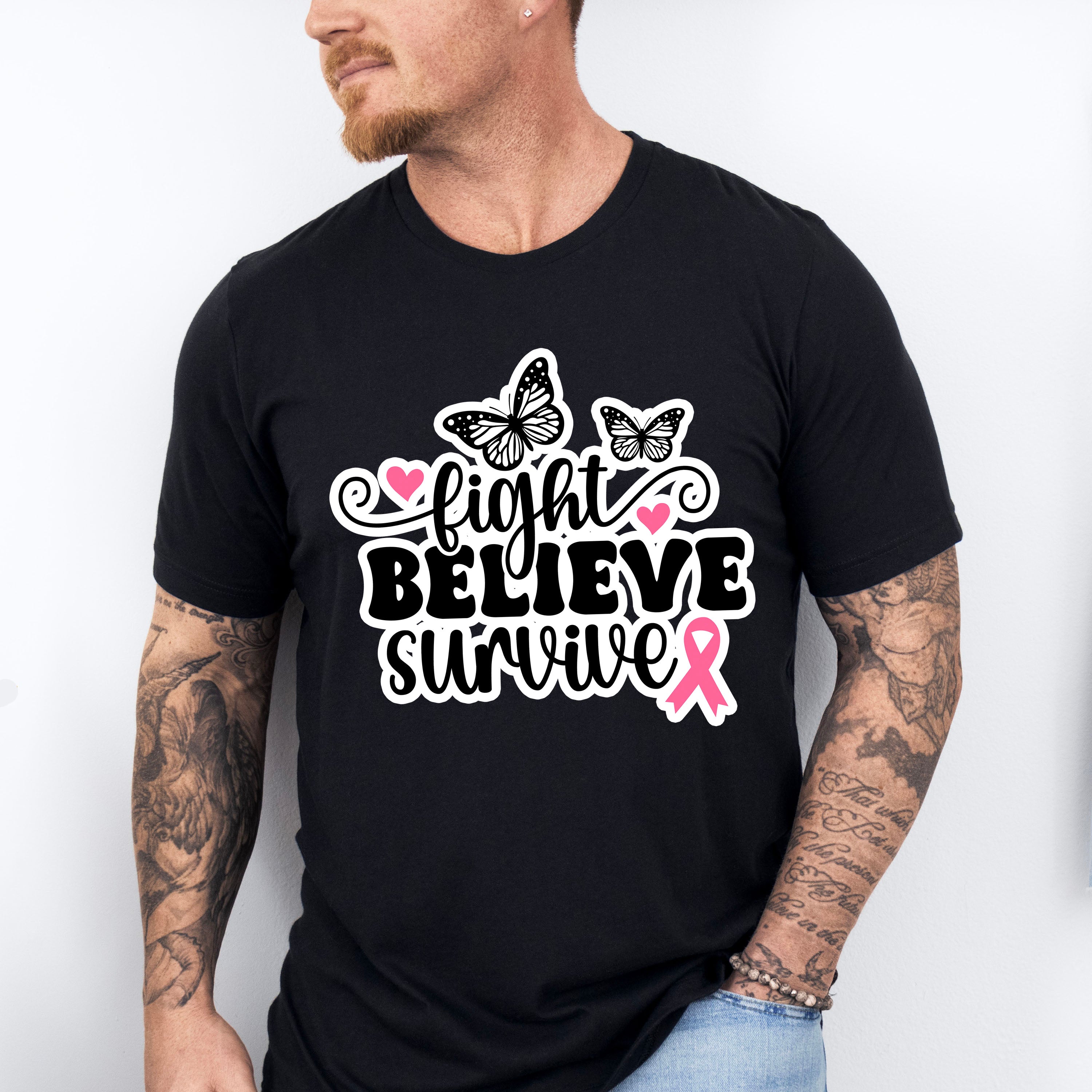 Fight Believe Survive Butterflies - Cancer Unisex Crewneck T-Shirt Sweatshirt Hoodie