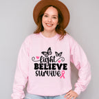 Fight Believe Survive Butterflies - Cancer Unisex Crewneck T-Shirt Sweatshirt Hoodie
