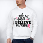 Fight Believe Survive Butterflies - Cancer Unisex Crewneck T-Shirt Sweatshirt Hoodie