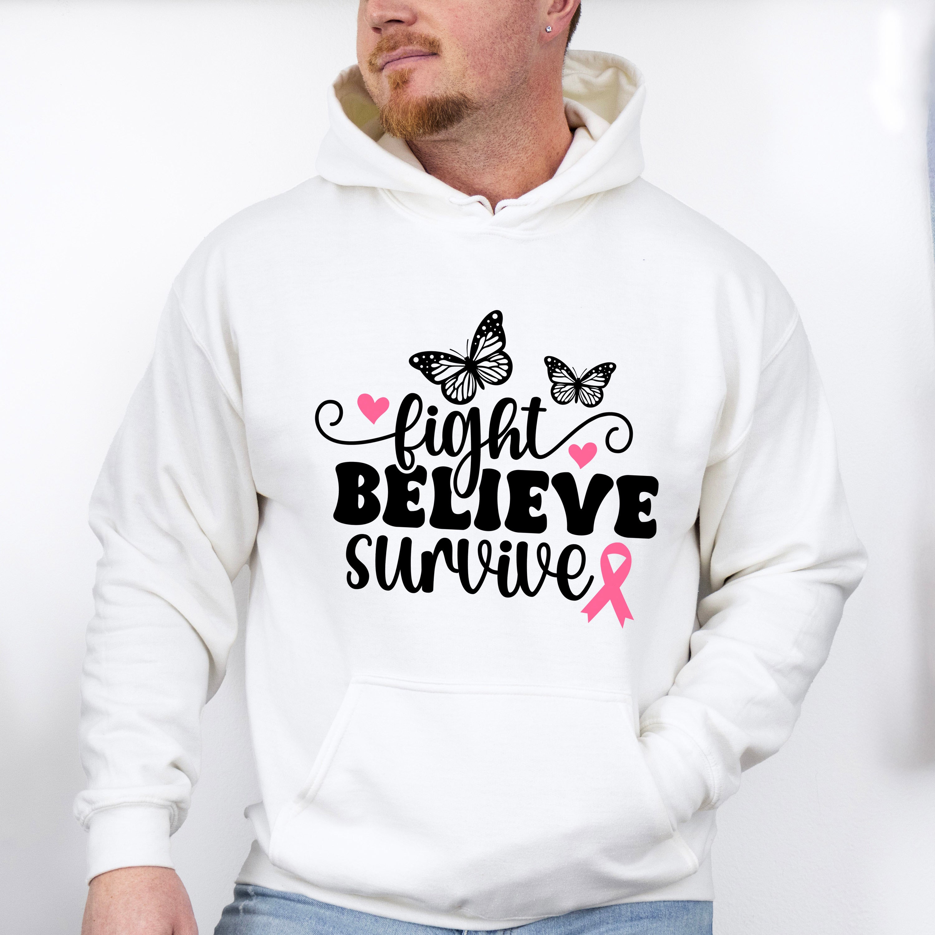 Fight Believe Survive Butterflies - Cancer Unisex Crewneck T-Shirt Sweatshirt Hoodie
