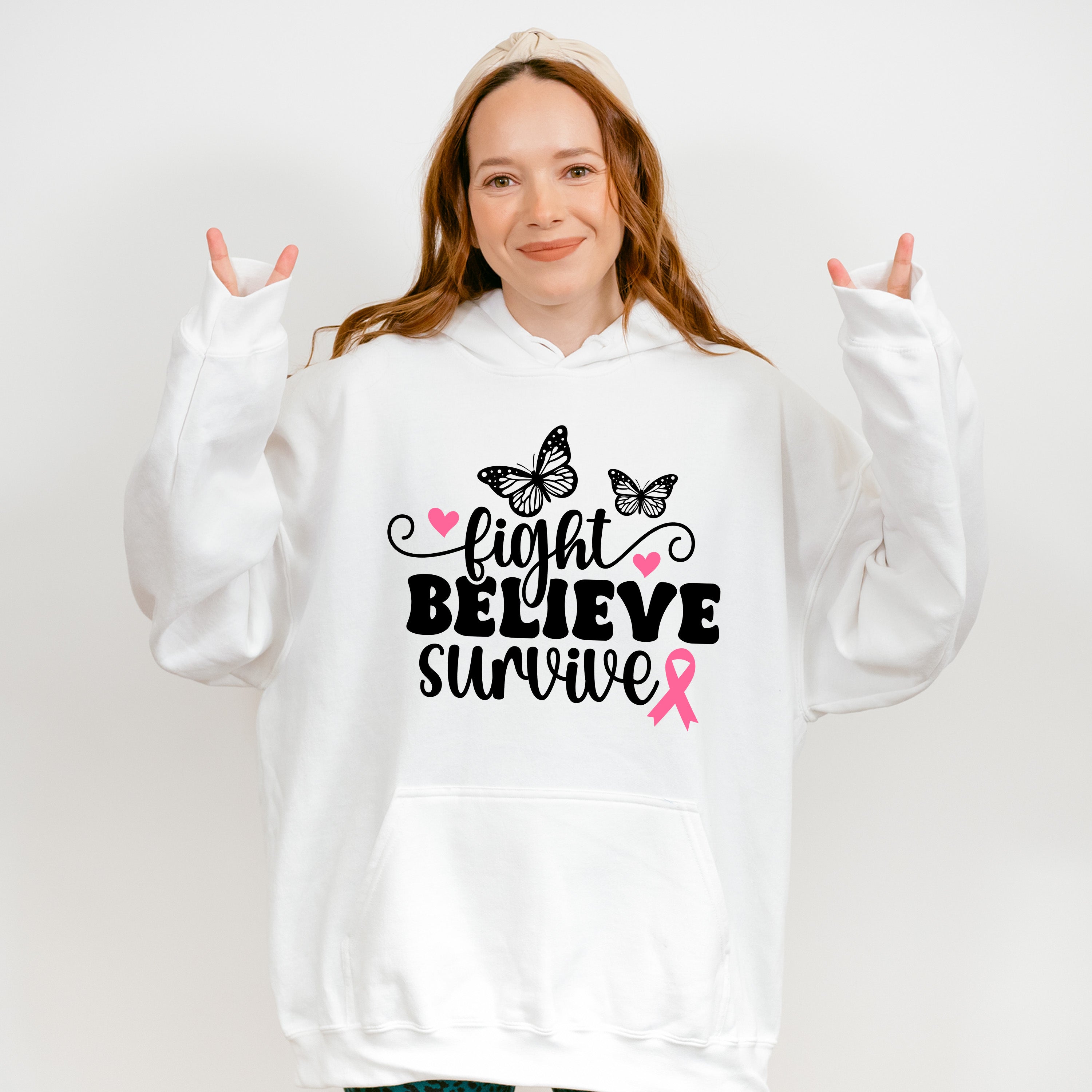 Fight Believe Survive Butterflies - Cancer Unisex Crewneck T-Shirt Sweatshirt Hoodie