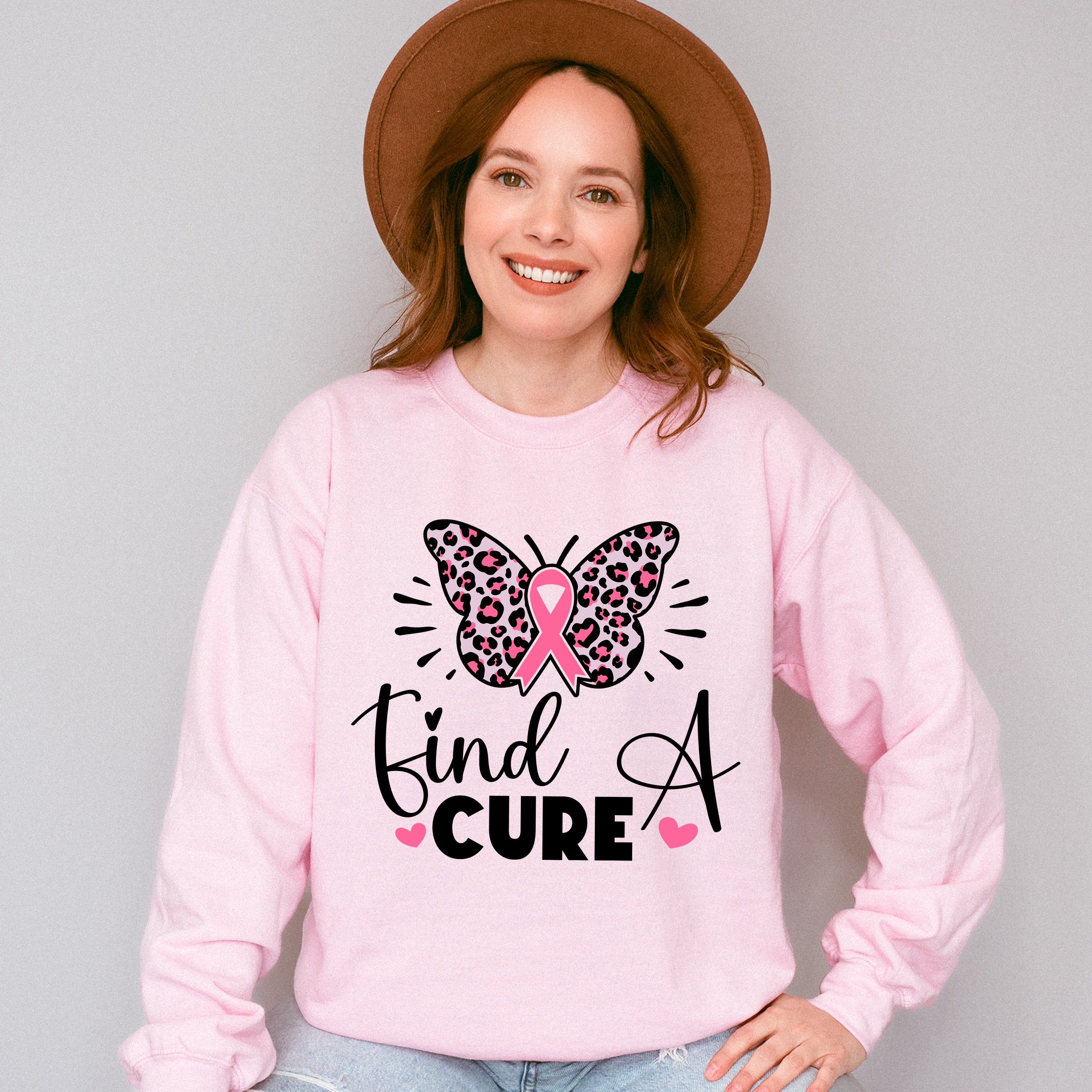 Find A Cure Butterfly Ribbon Heart - Cancer Unisex Crewneck T-Shirt Sweatshirt Hoodie