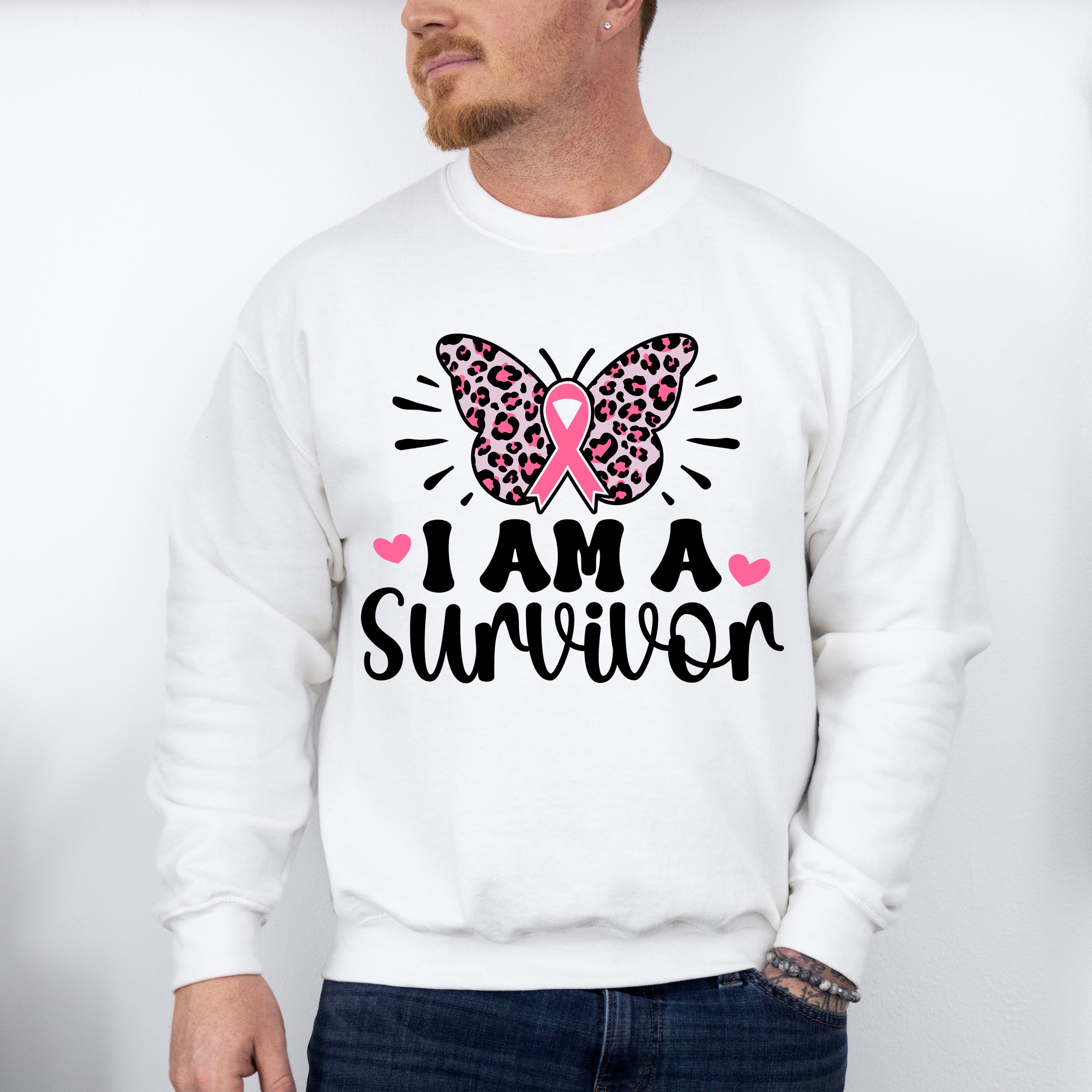 I Am A Survivor Ribbon Butterfly - Cancer Unisex Crewneck T-Shirt Sweatshirt Hoodie