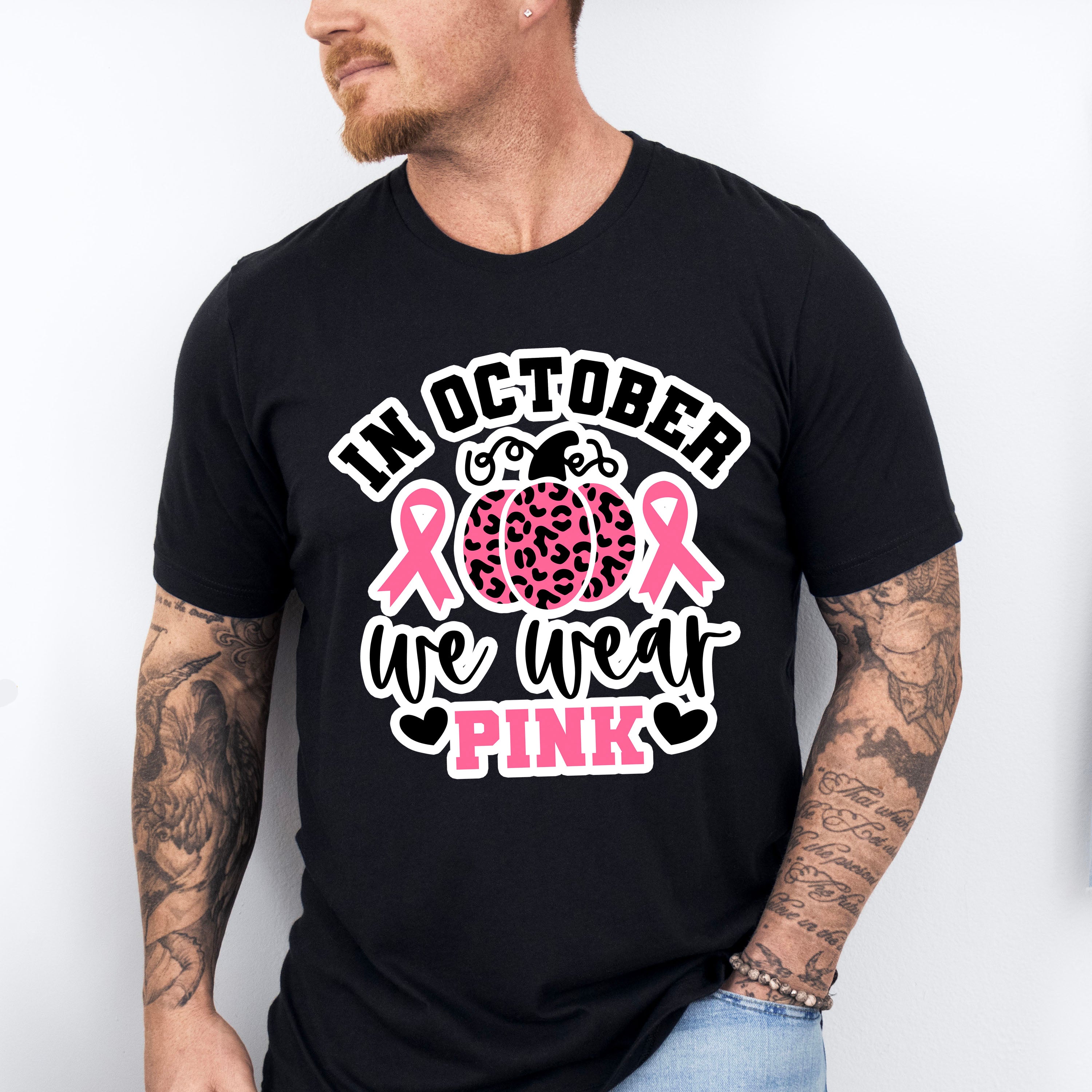 In October We Wear Pink Pumpkin Design - Cancer Unisex Crewneck T-Shirt Sweatshirt Hoodie