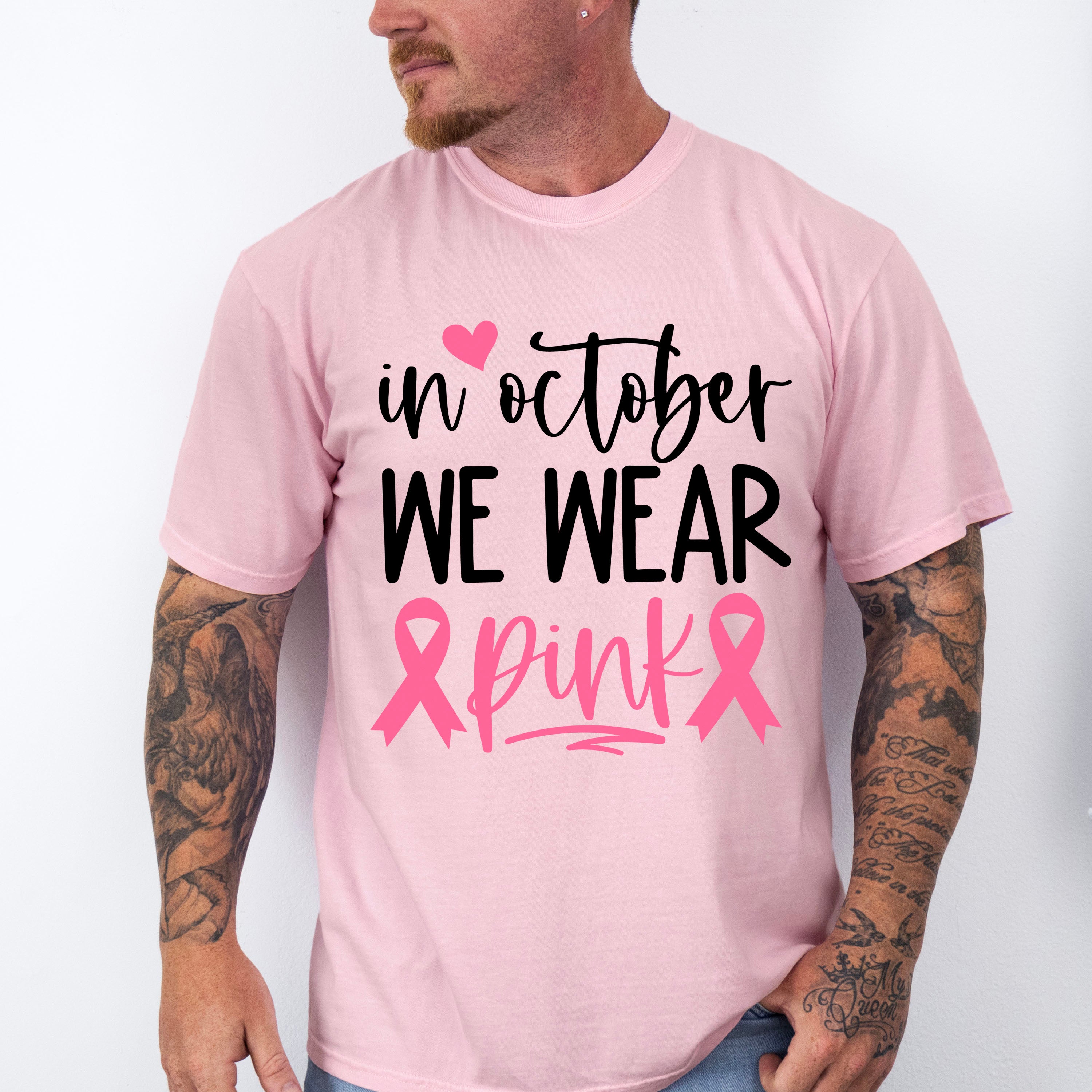 In October We Wear Pink Heart Design - Cancer Unisex Crewneck T-Shirt Sweatshirt Hoodie