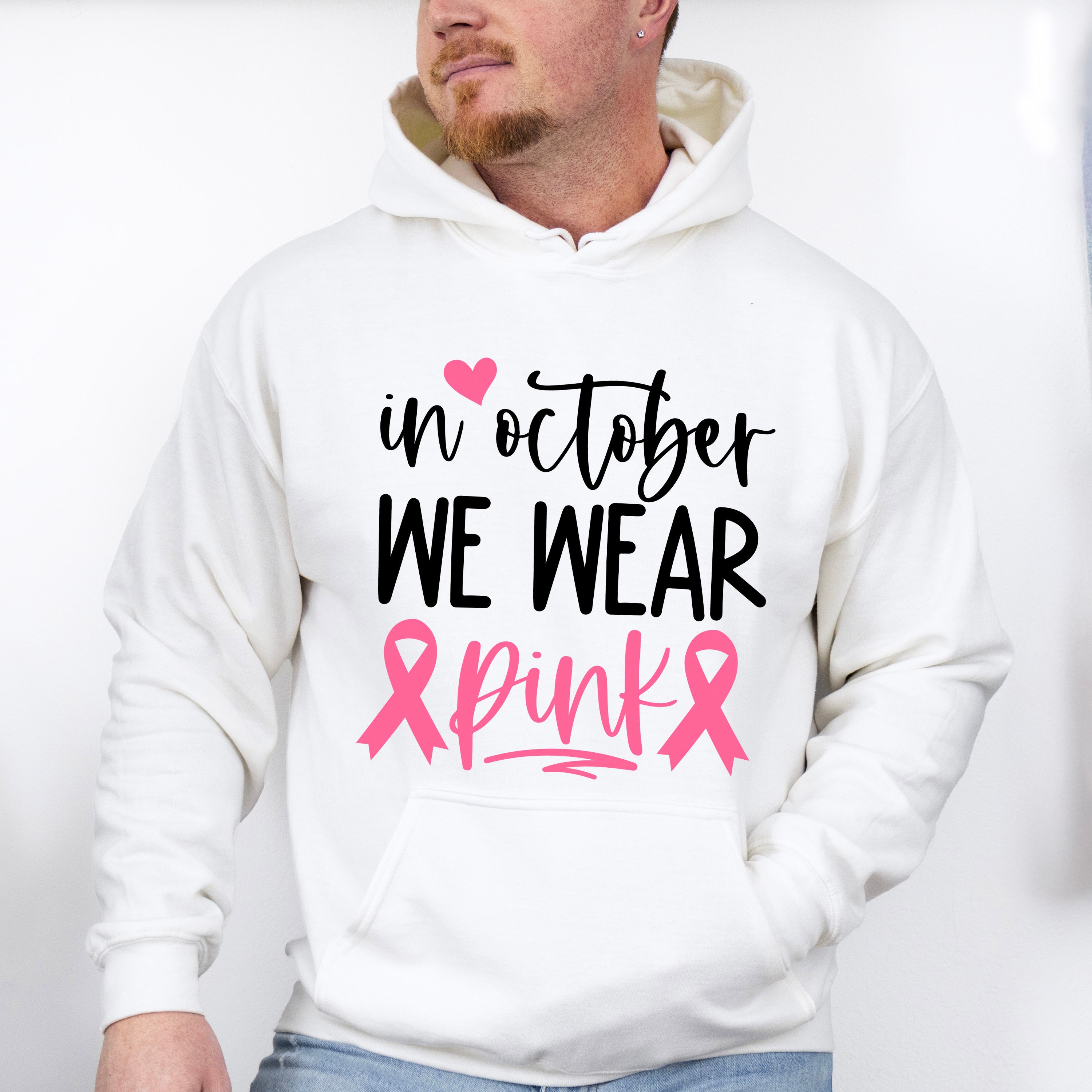 In October We Wear Pink Heart Design - Cancer Unisex Crewneck T-Shirt Sweatshirt Hoodie