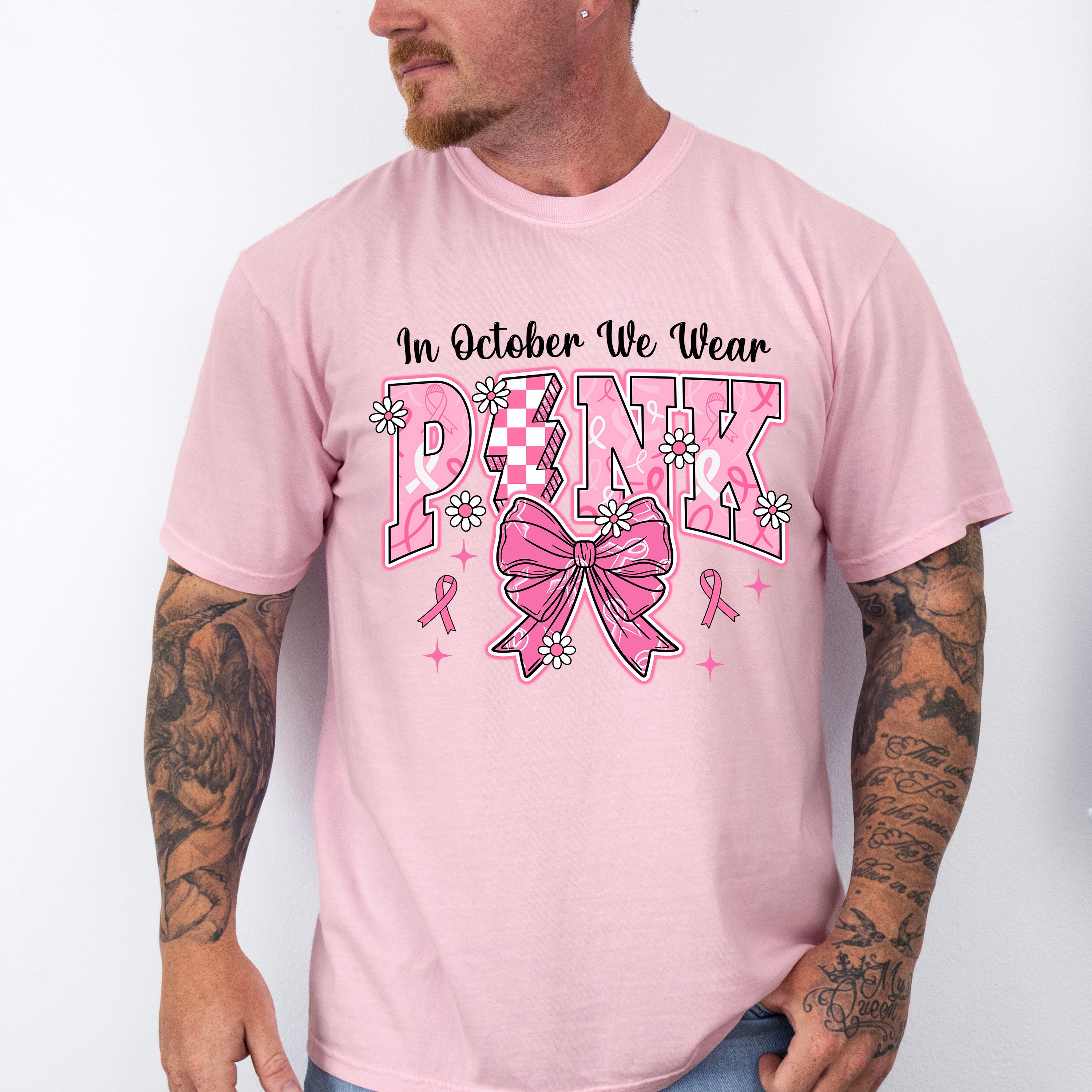 In October We Wear Pink Bowtie - Cancer Unisex Crewneck T-Shirt Sweatshirt Hoodie