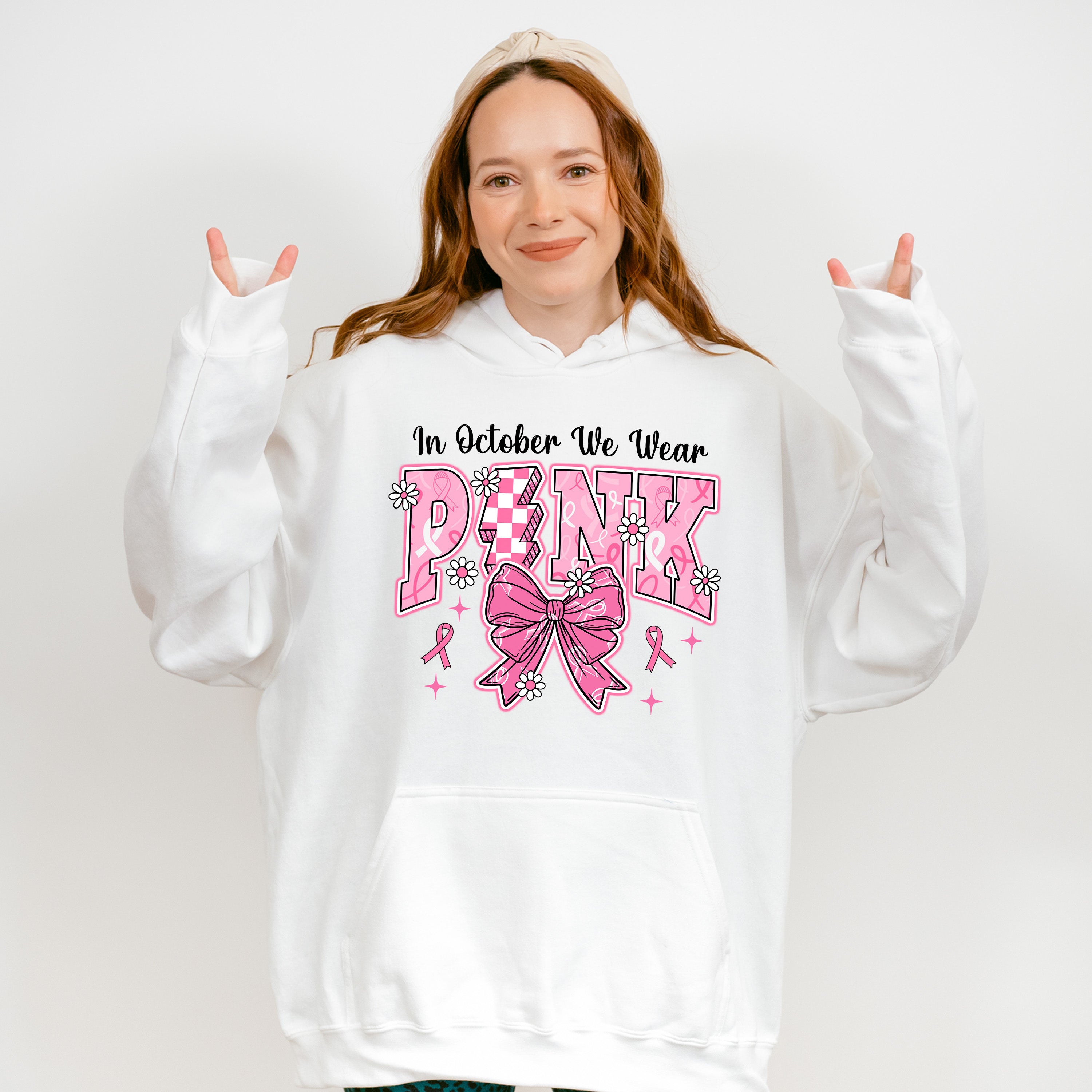 In October We Wear Pink Bowtie - Cancer Unisex Crewneck T-Shirt Sweatshirt Hoodie