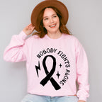 Nobody Fights Alone Ribbon B&W - Cancer Unisex Crewneck T-Shirt Sweatshirt Hoodie