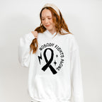 Nobody Fights Alone Ribbon B&W - Cancer Unisex Crewneck T-Shirt Sweatshirt Hoodie
