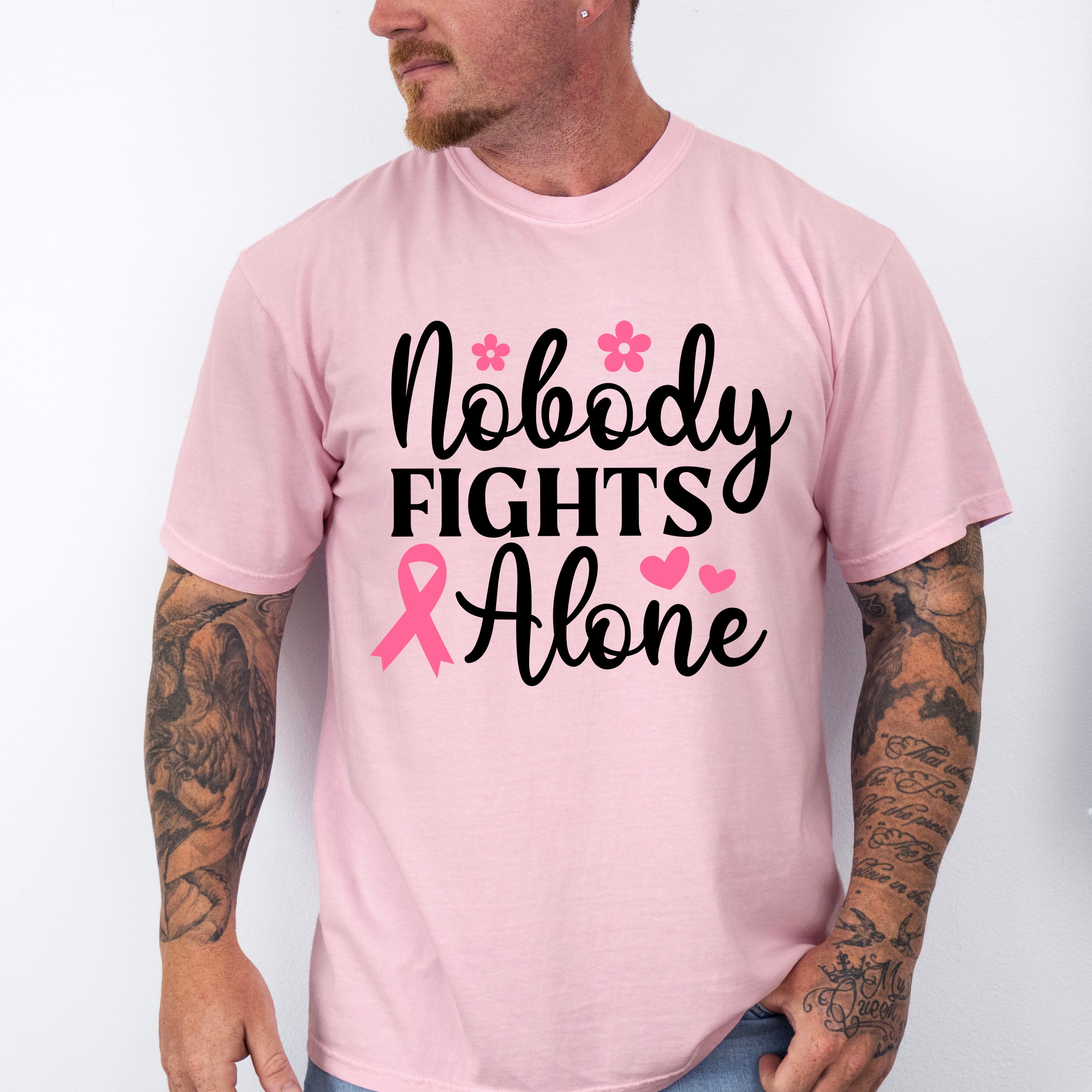 Nobody Fights Alone Pink Flowers - Cancer Unisex Crewneck T-Shirt Sweatshirt Hoodie