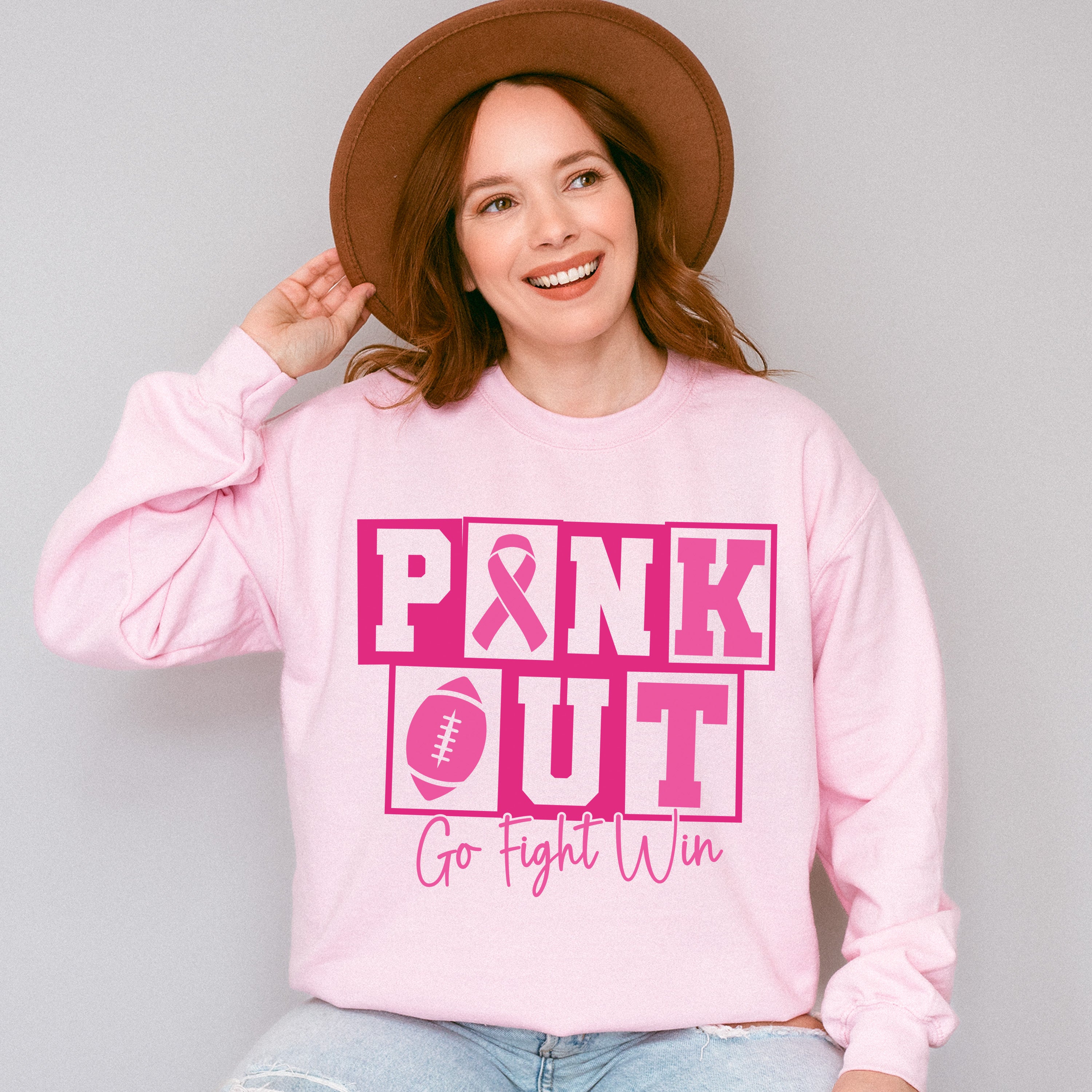 Pink Out Go Fight Win - Cancer Unisex Crewneck T-Shirt Sweatshirt Hoodie