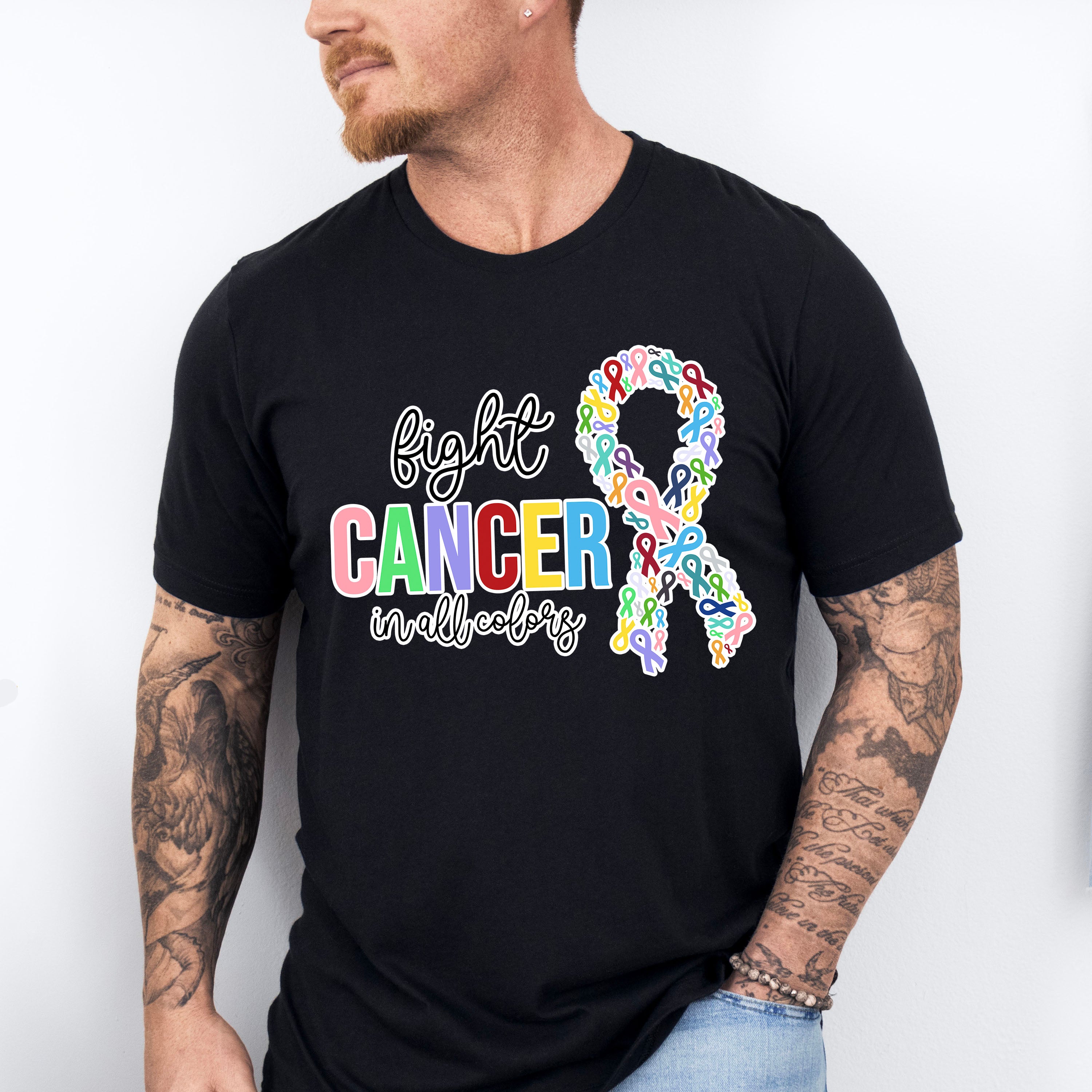 Fight Cancer In All Colors Ribbons - Cancer Unisex Crewneck T-Shirt Sweatshirt Hoodie