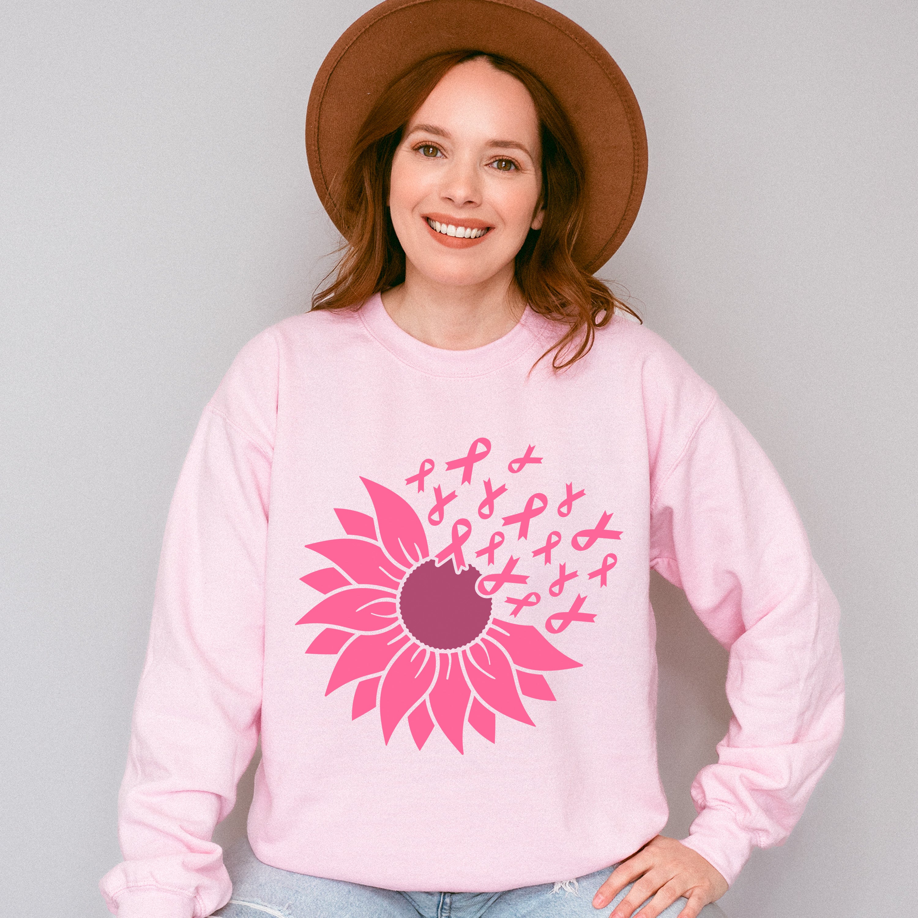 Pink Sunflower Ribbons - Cancer Unisex Crewneck T-Shirt Sweatshirt Hoodie