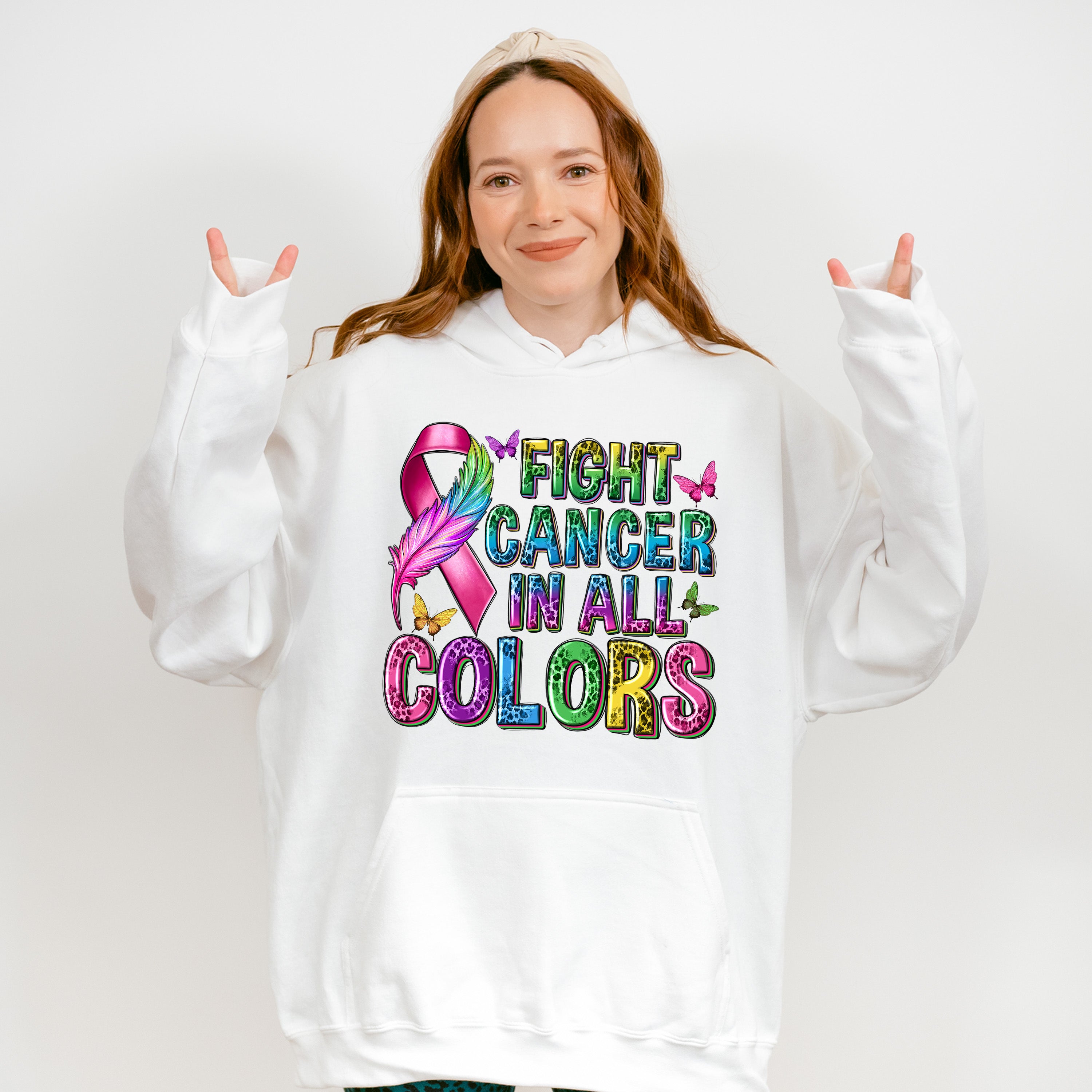 Fight Cancer In All Colors Colorful Design - Cancer Unisex Crewneck T-Shirt Sweatshirt Hoodie