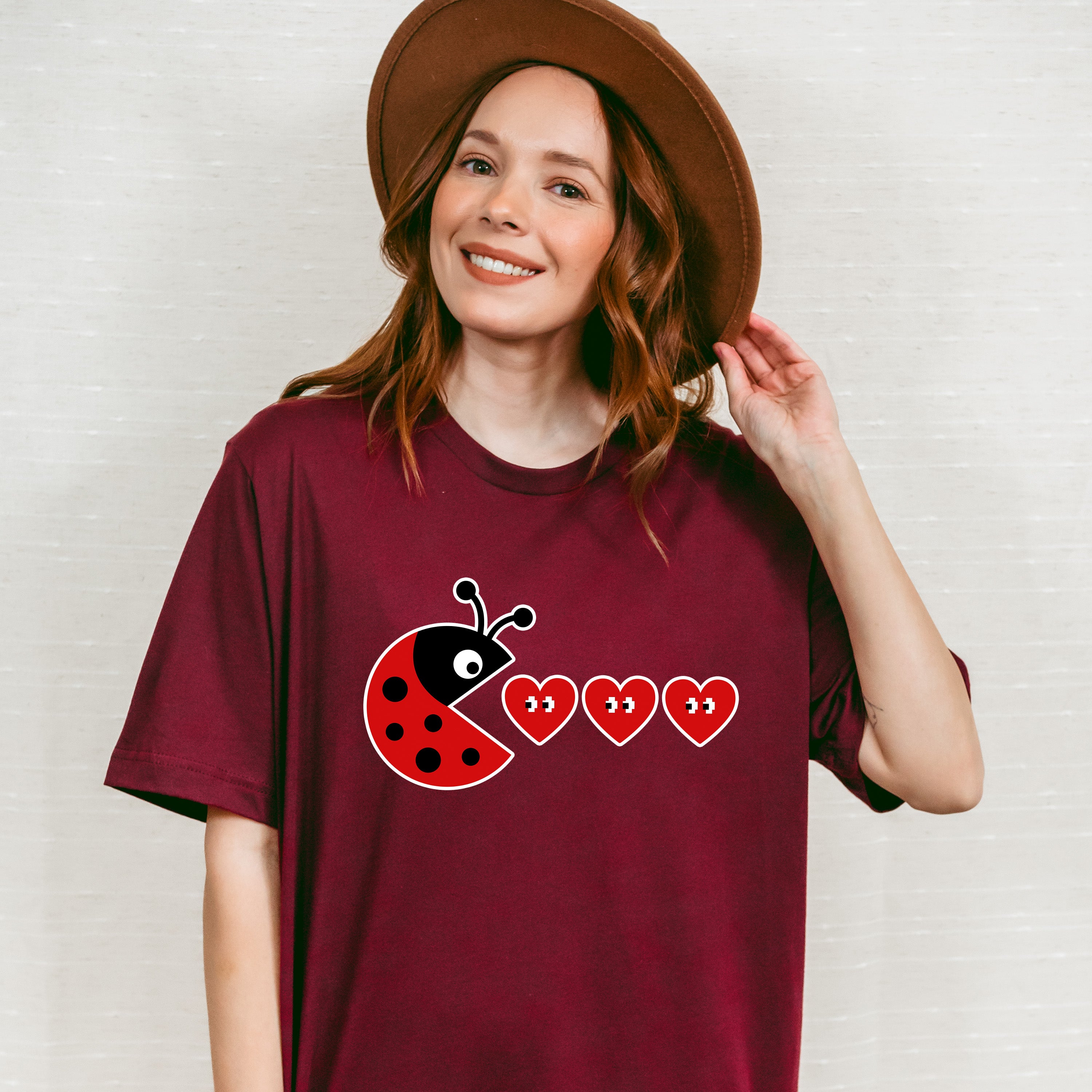 Ladybug Pacman Design - Valentine's Day Unisex Crewneck T-Shirt Sweatshirt Hoodie