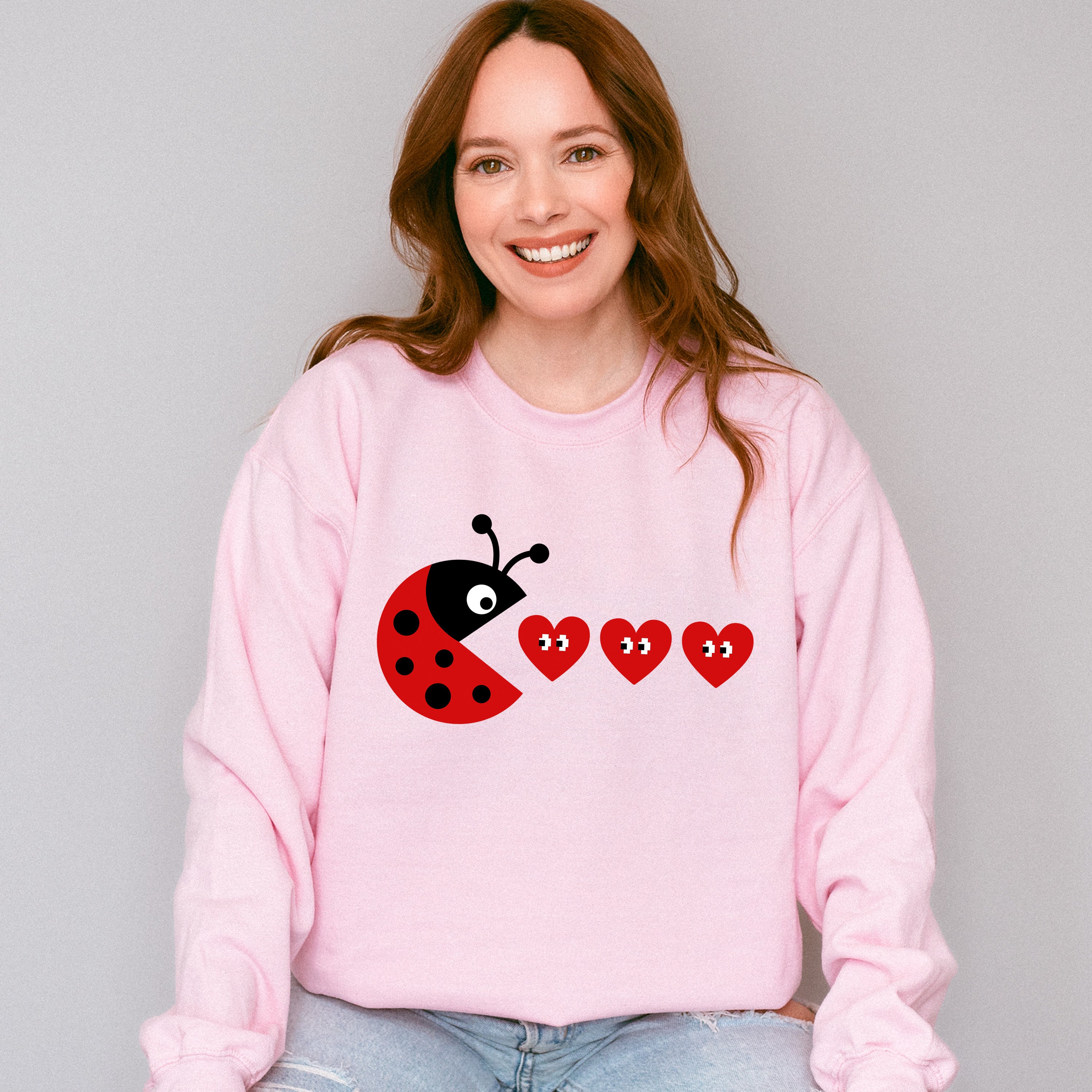 Ladybug Pacman Design - Valentine's Day Unisex Crewneck T-Shirt Sweatshirt Hoodie