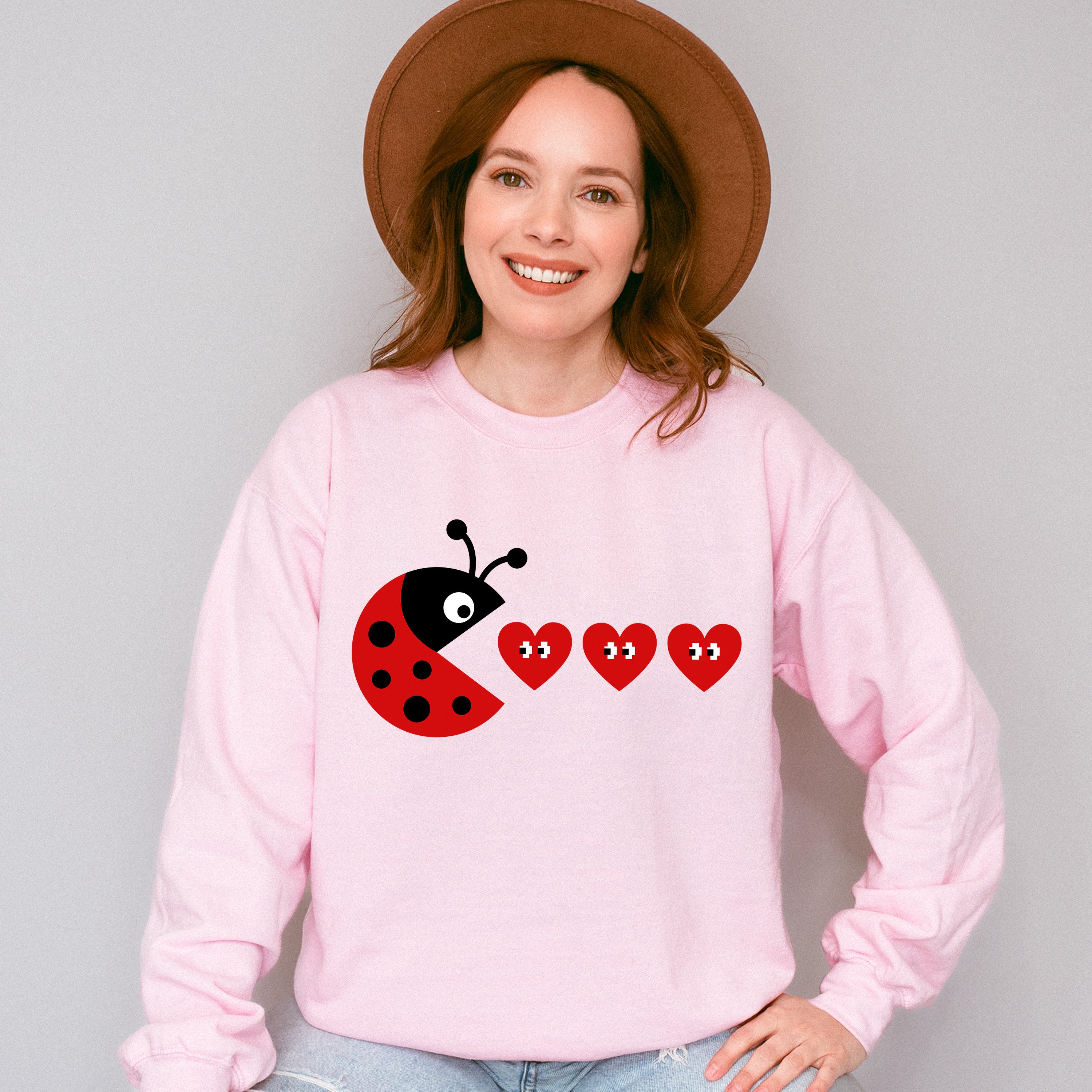 Ladybug Pacman Design - Valentine's Day Unisex Crewneck T-Shirt Sweatshirt Hoodie