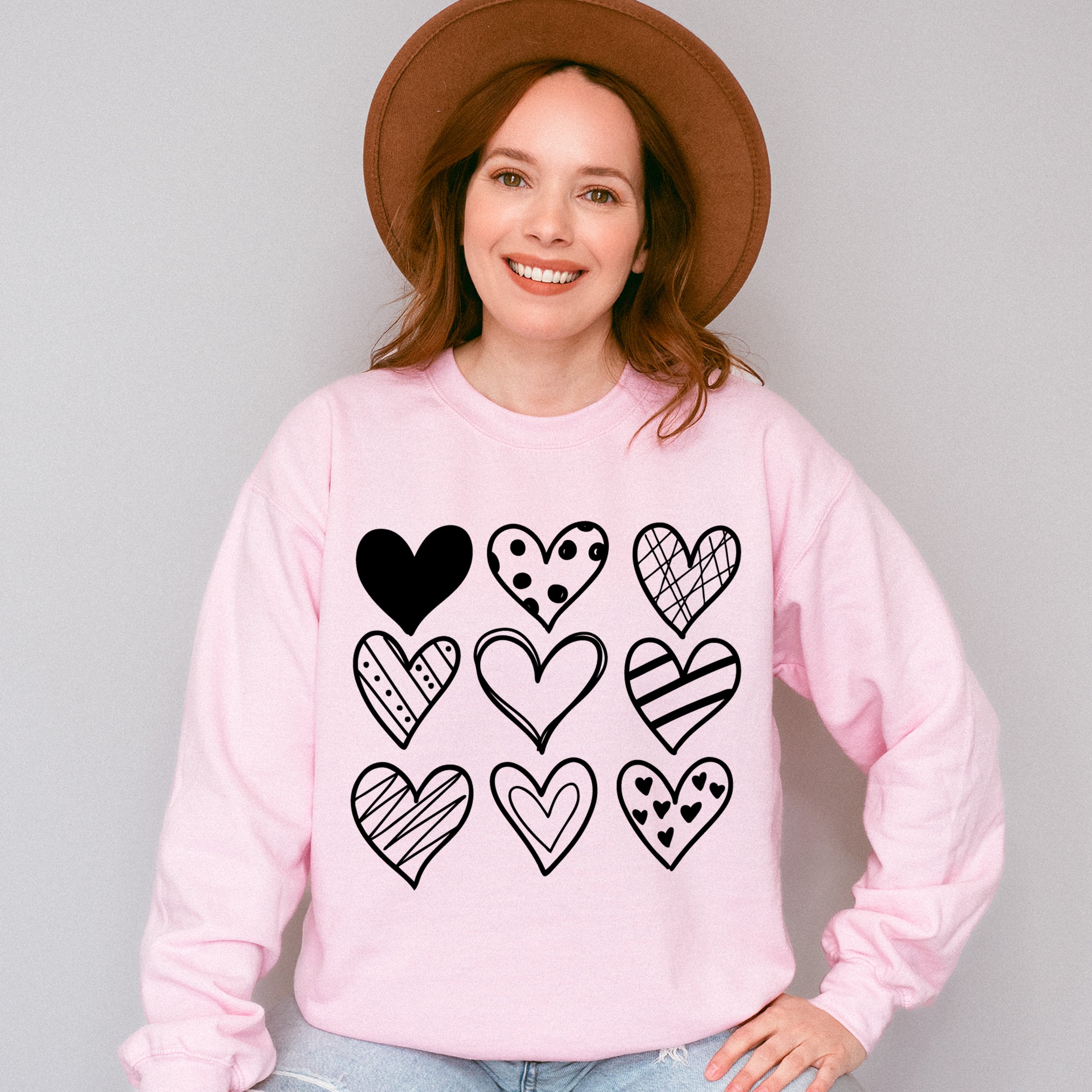 B&amp;W Hearts - Valentine's Day Unisex Crewneck T-Shirt Sweatshirt Hoodie